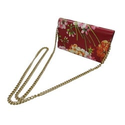 GUCCI Women's Wallet Shoulder Chain Leather Flower Print Red 409340