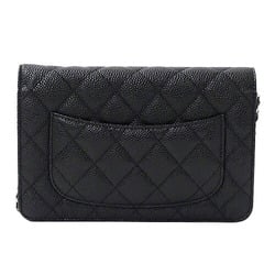 CHANEL Wallet Matelasse Women's Shoulder Caviar Skin Black Chain