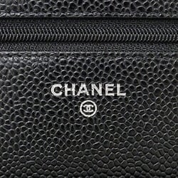 CHANEL Wallet Matelasse Women's Shoulder Caviar Skin Black Chain