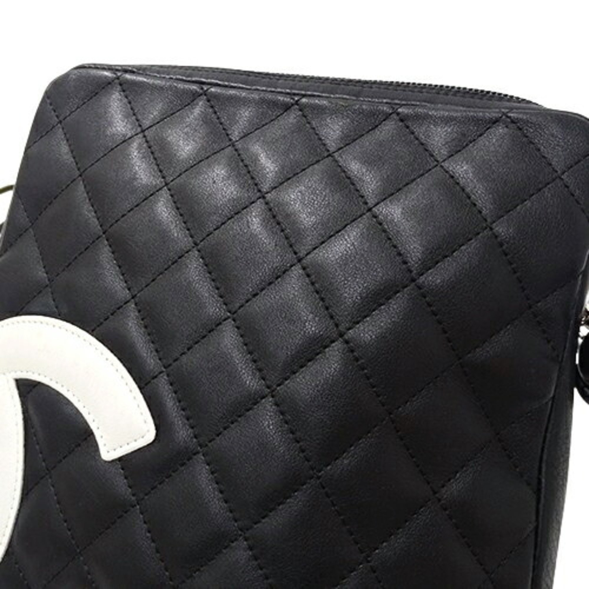 Chanel CHANEL Bag Cambon Women's Shoulder Leather Black White