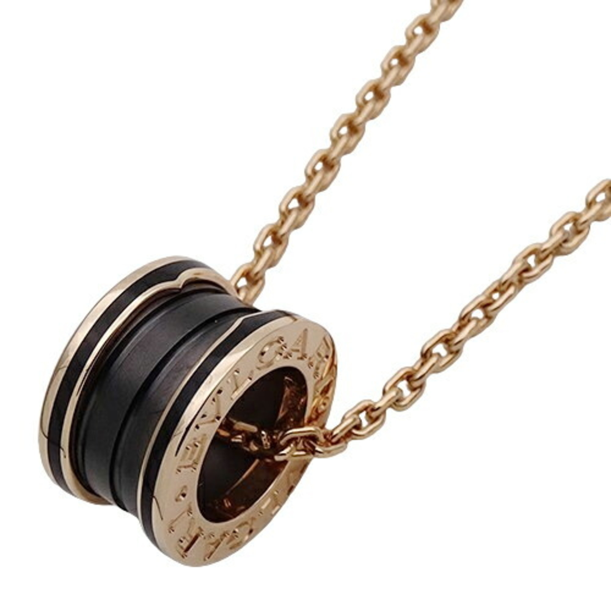 BVLGARI Necklace for Women and Men, 750PG, Black Matte Ceramic, B-zero1, Pink Gold