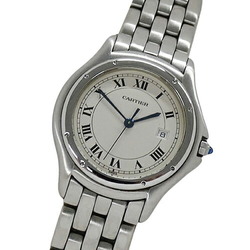 Cartier Watch Boys Panthere Cougar LM Date Quartz Stainless Steel SS W35002F5 Silver Ivory Polished