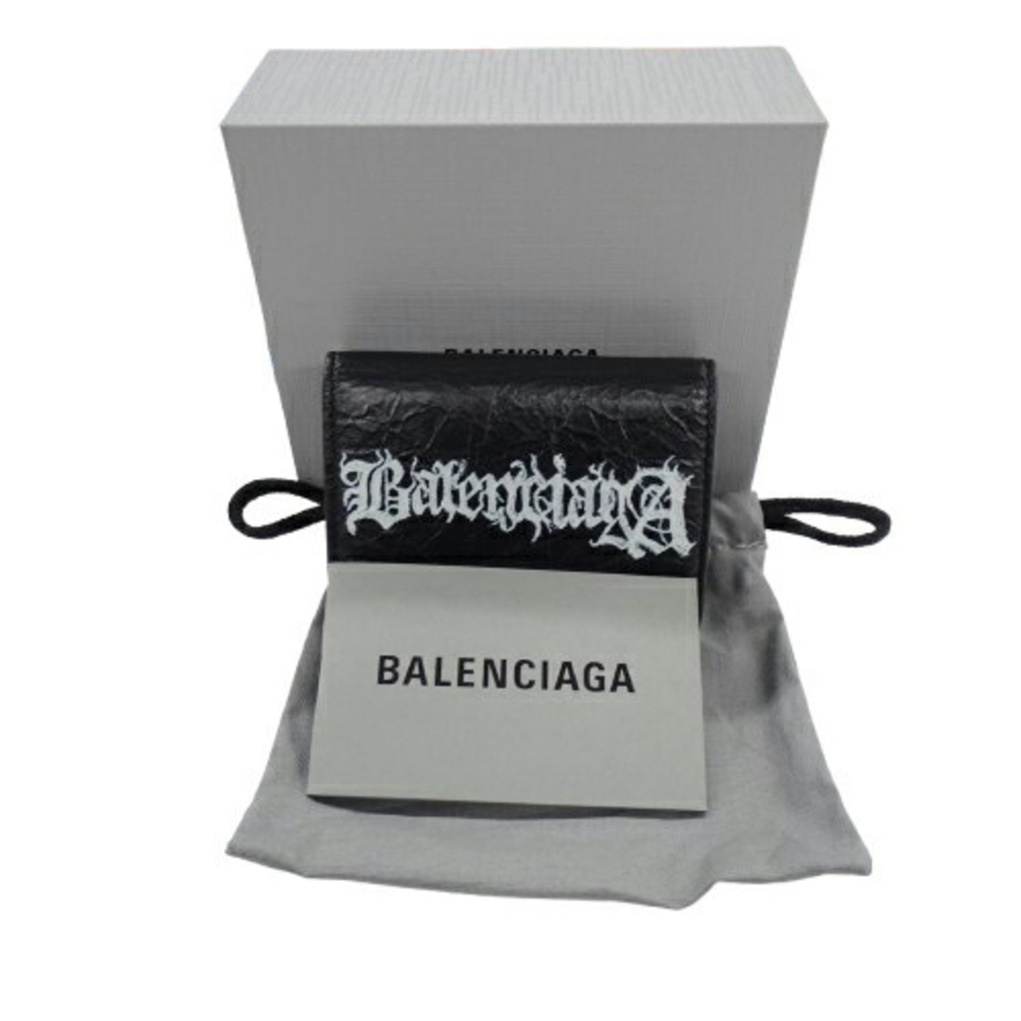 BALENCIAGA Wallet for Women and Men, Tri-fold Leather, DIY METAL, Black, 594312, Compact