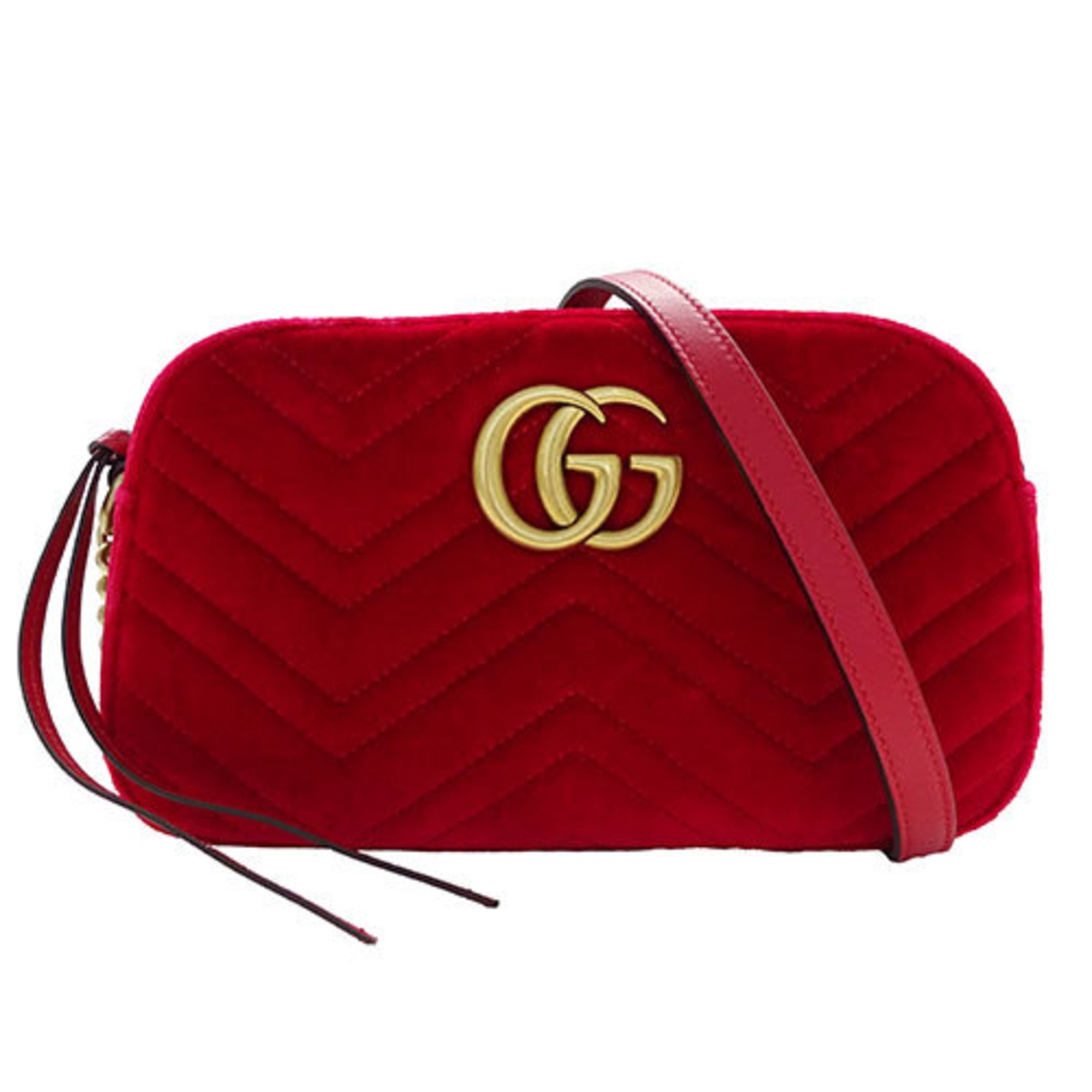 GUCCI Women's Shoulder Bag Velvet GG Marmont Red 447632 Chain Quilted