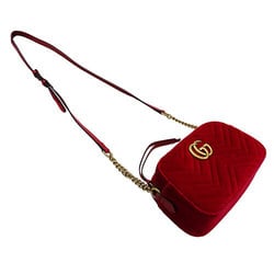 GUCCI Women's Shoulder Bag Velvet GG Marmont Red 447632 Chain Quilted