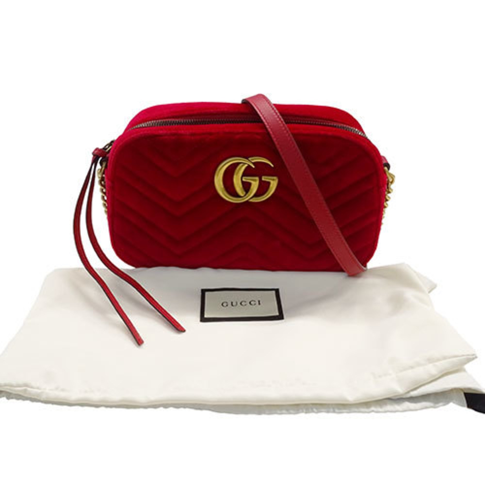 GUCCI Women's Shoulder Bag Velvet GG Marmont Red 447632 Chain Quilted