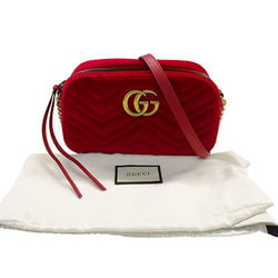 GUCCI Women's Shoulder Bag Velvet GG Marmont Red 447632 Chain Quilted