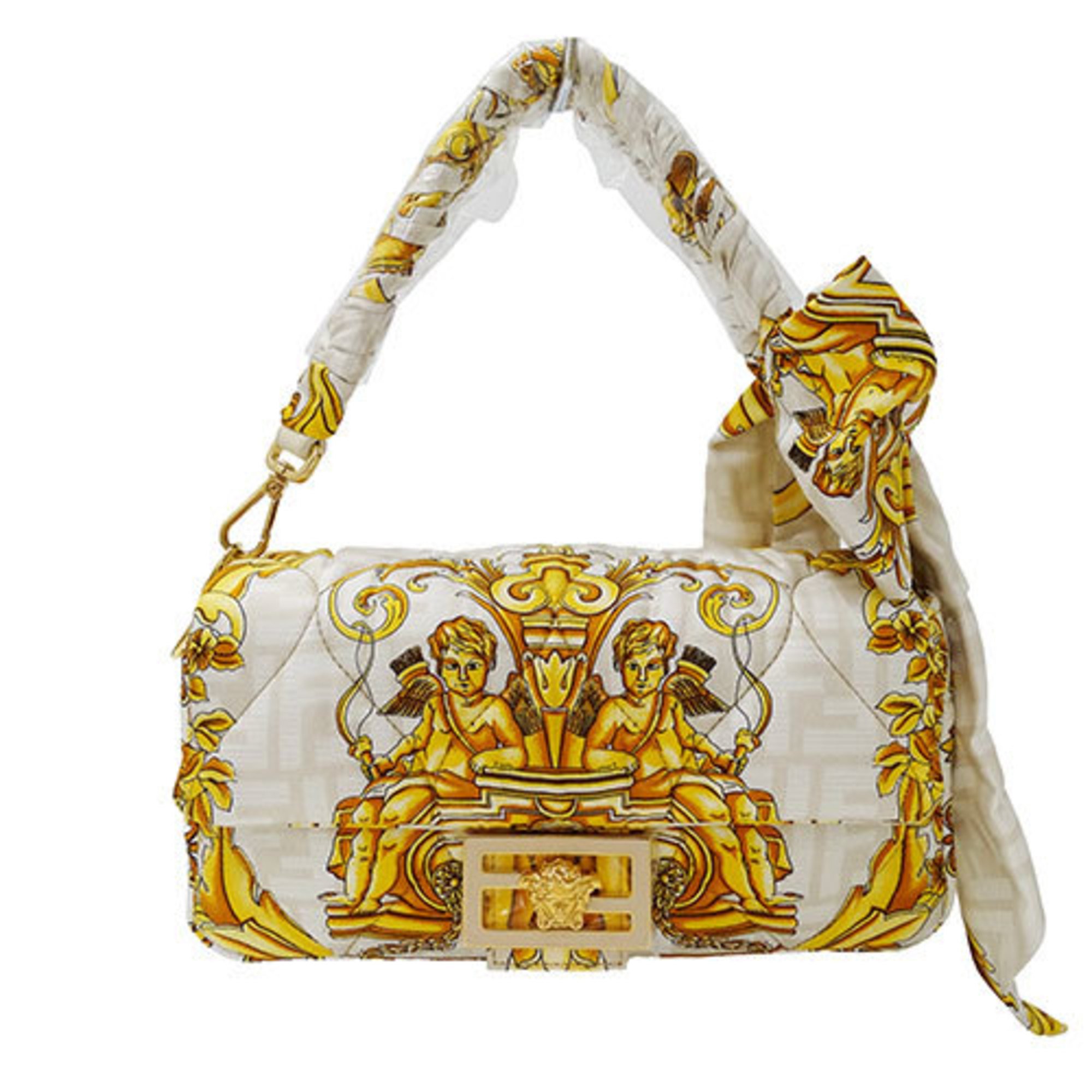 FENDI FENDACE Bag for Women Zucca Mamma Baguette Versace Collaboration Handbag Nylon White Gold