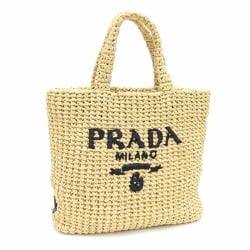 Prada Handbag Small Crochet Tote Bag 1BG422 Natural Raffia Embroidery Triangle Women's PRADA