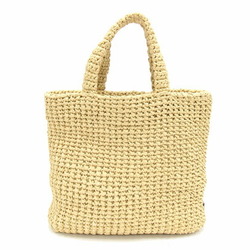 Prada Handbag Small Crochet Tote Bag 1BG422 Natural Raffia Embroidery Triangle Women's PRADA