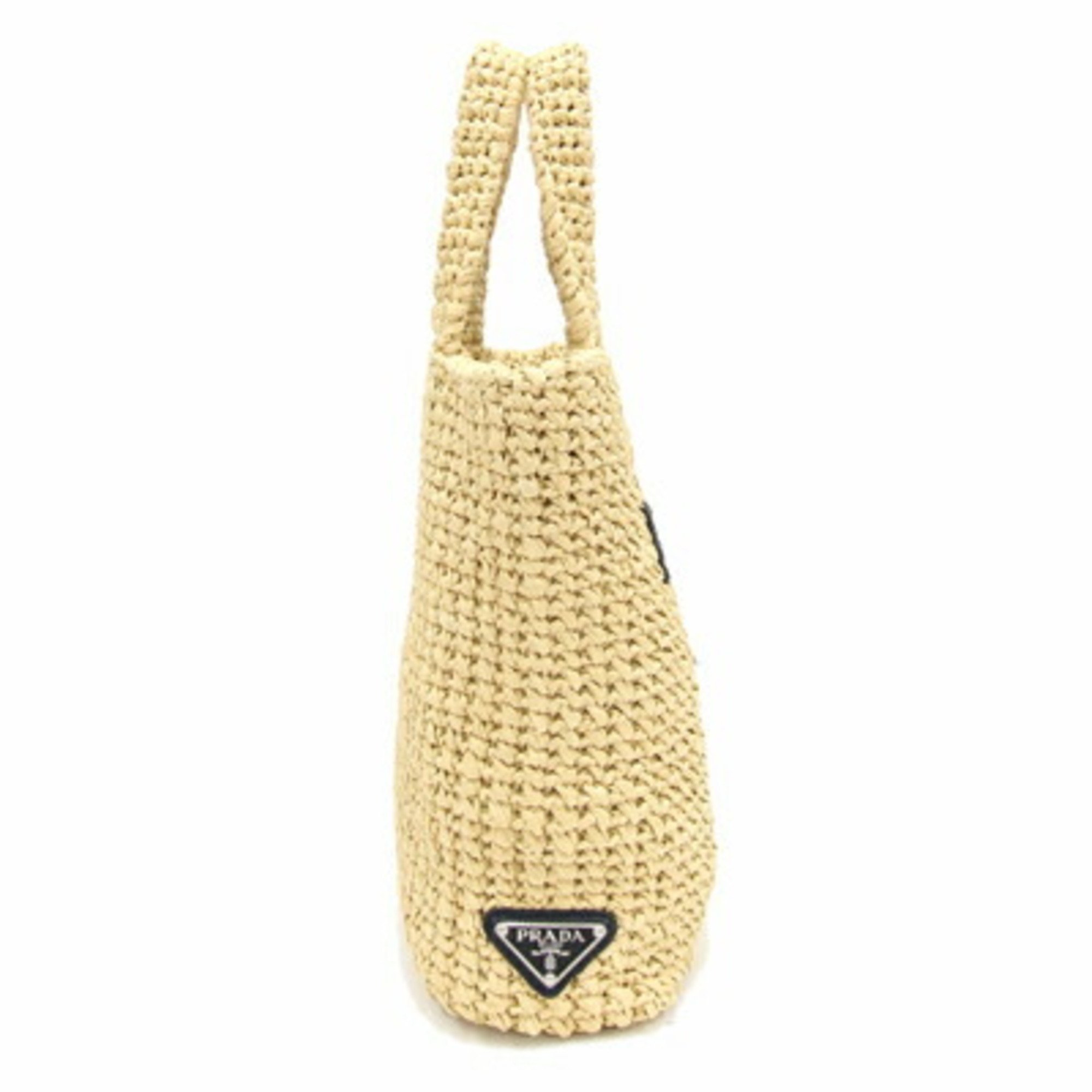 Prada Handbag Small Crochet Tote Bag 1BG422 Natural Raffia Embroidery Triangle Women's PRADA