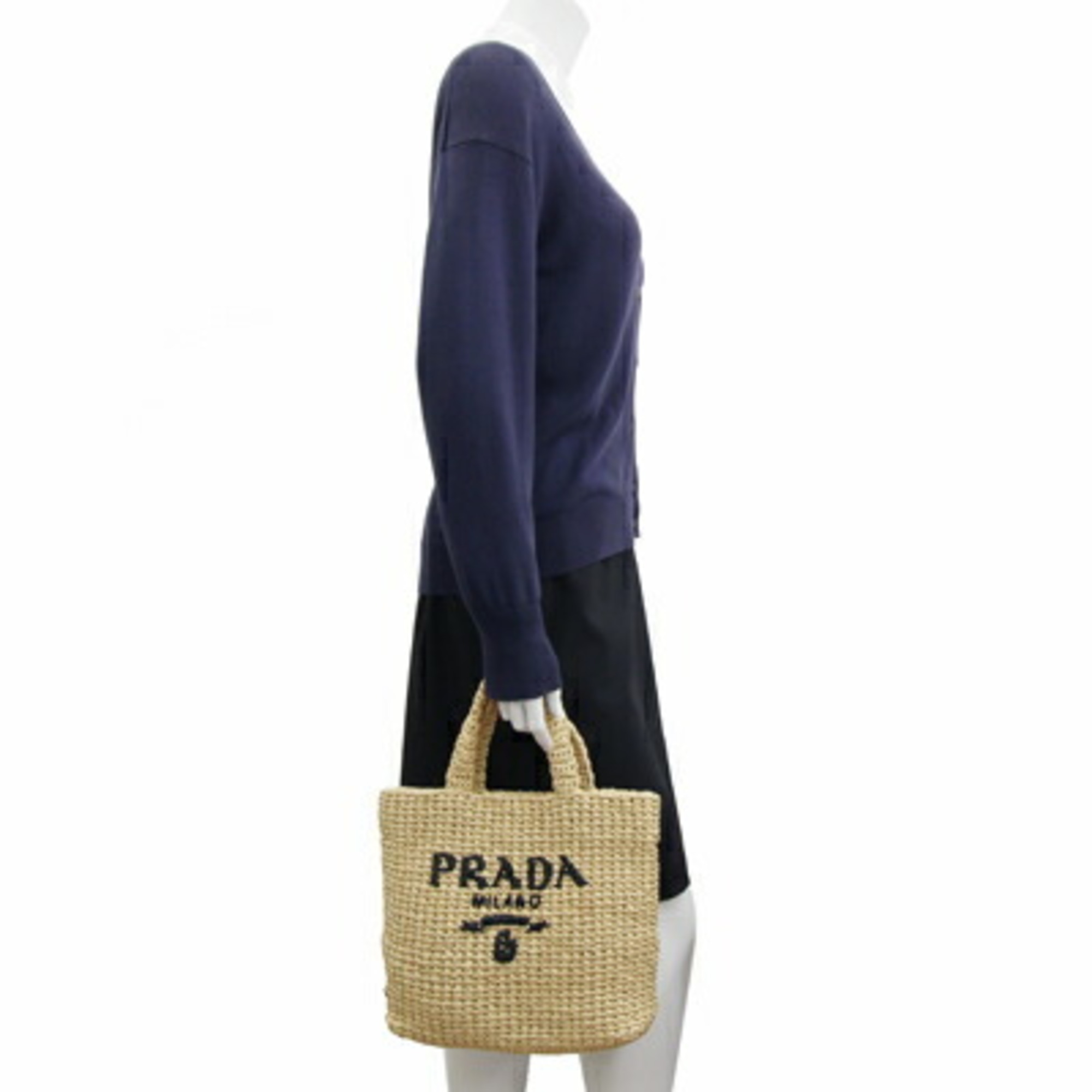 Prada Handbag Small Crochet Tote Bag 1BG422 Natural Raffia Embroidery Triangle Women's PRADA