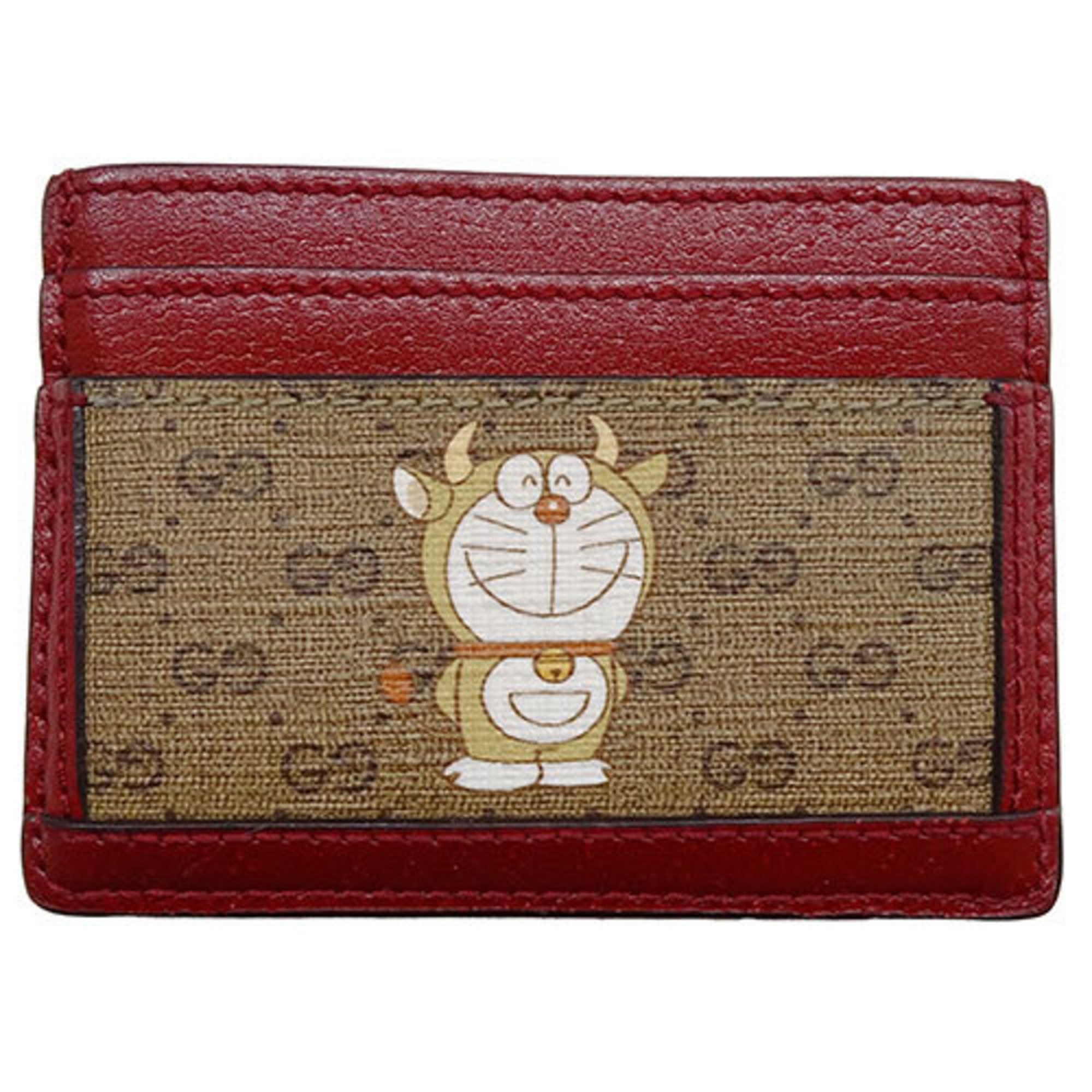 Gucci Card Case for Women and Men, Doraemon Collaboration, Petit Marmont Micro GG Leather, Red, Brown, 654539, Year of the Ox