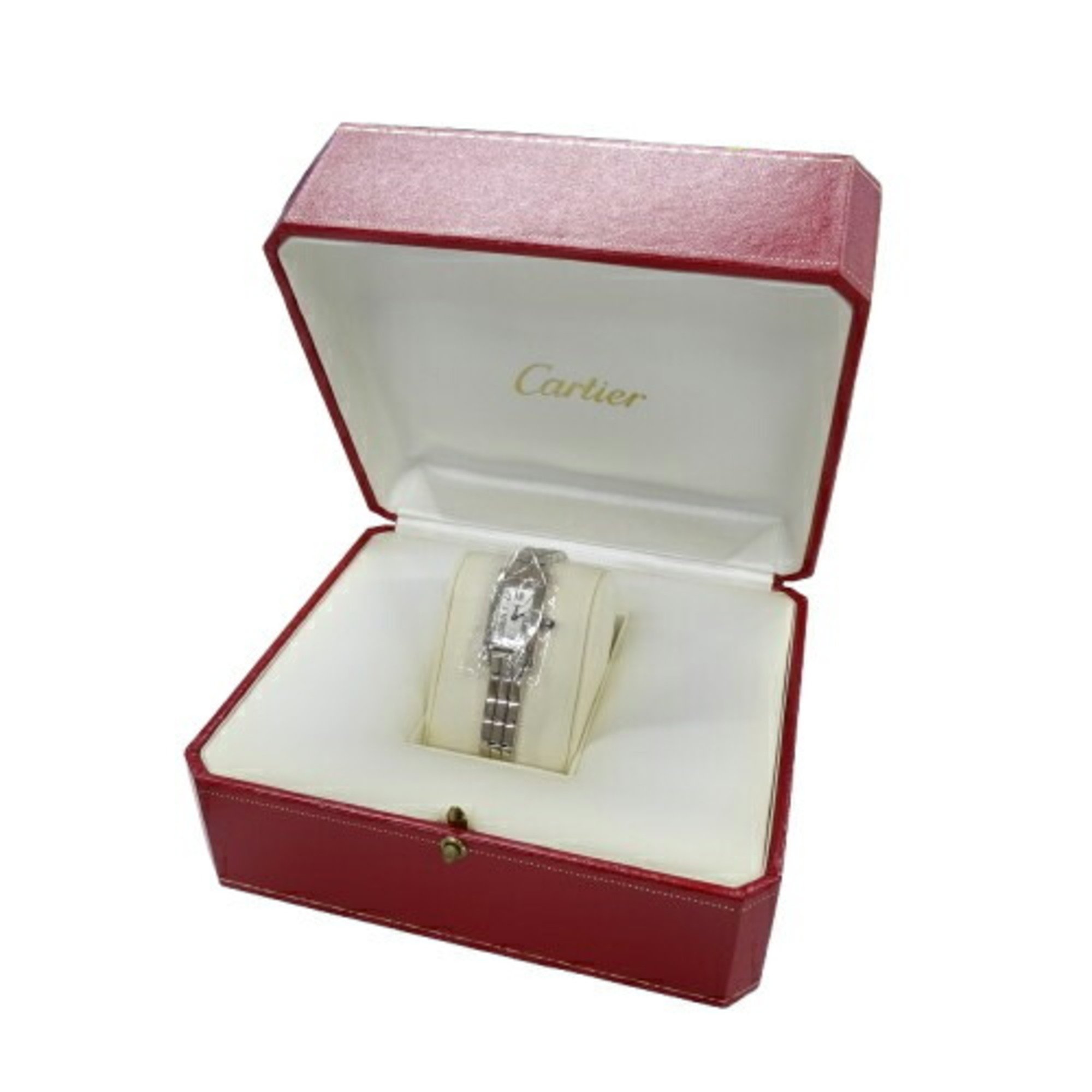 Cartier Women's Tank Alonge Lanier Watch, Quartz, 750WG, White Gold, W15364W3, Square, Polished