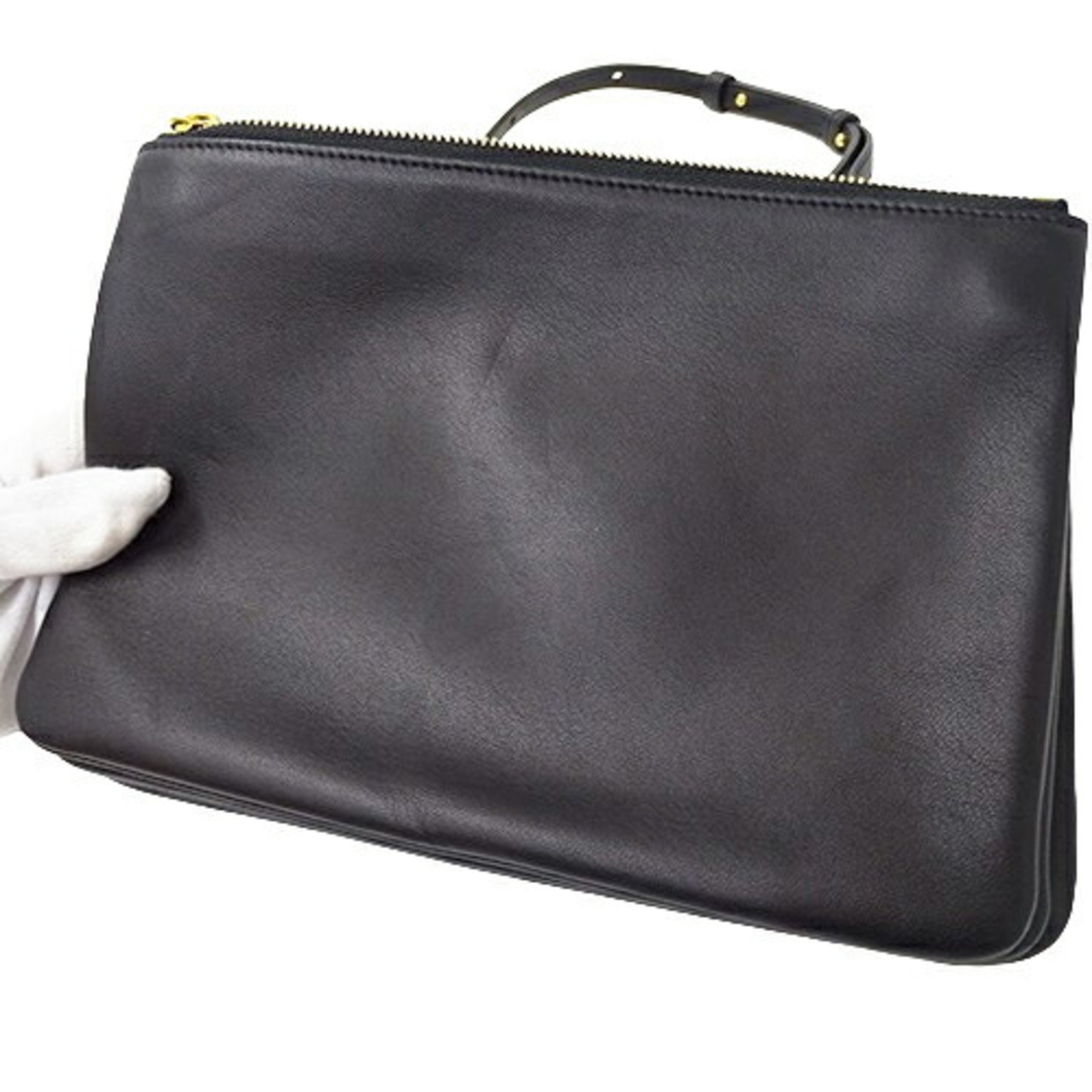 CELINE Women's Shoulder Bag Leather Trio Large Black Pouch