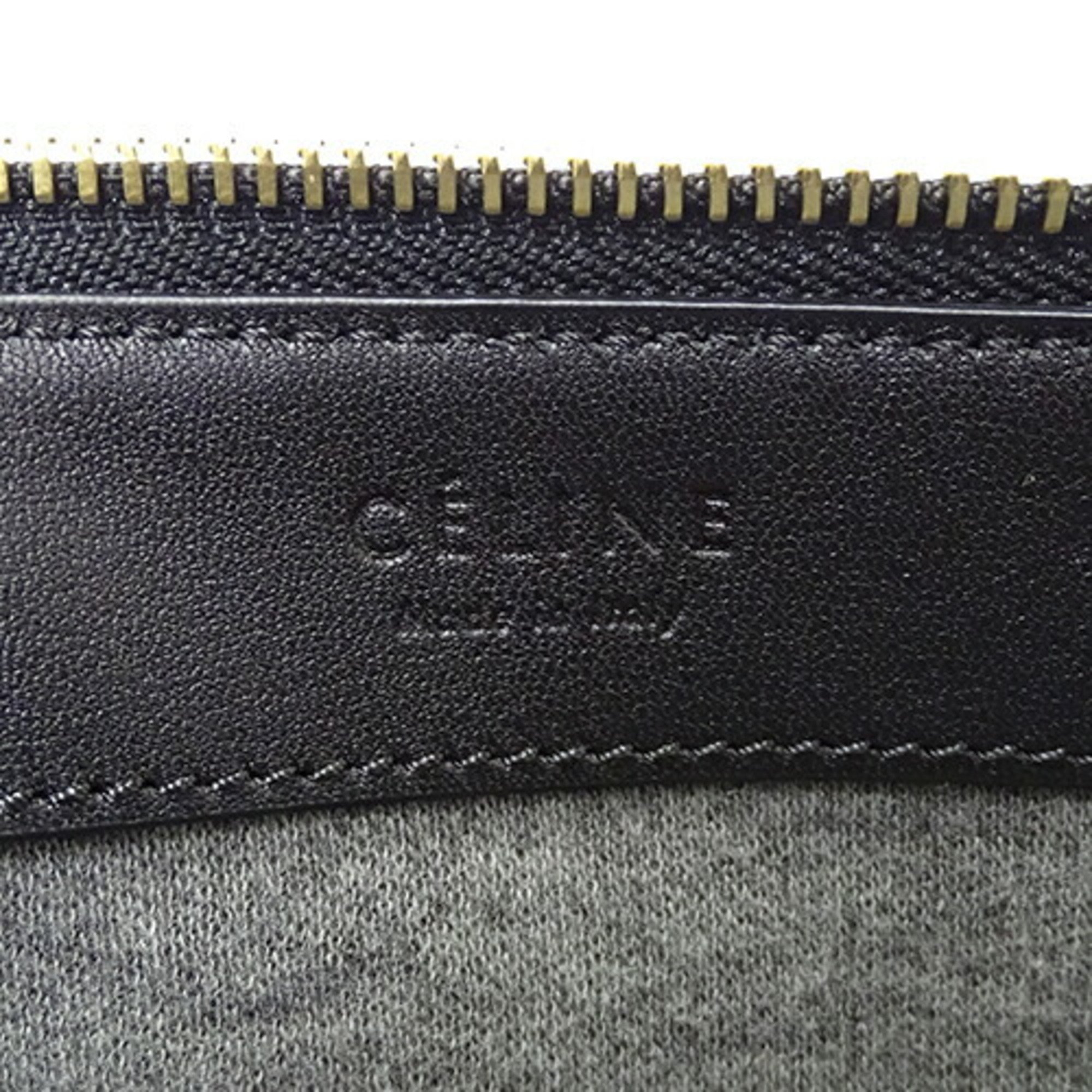 CELINE Women's Shoulder Bag Leather Trio Large Black Pouch