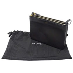 CELINE Women's Shoulder Bag Leather Trio Large Black Pouch