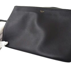 CELINE Women's Shoulder Bag Leather Trio Large Black Pouch