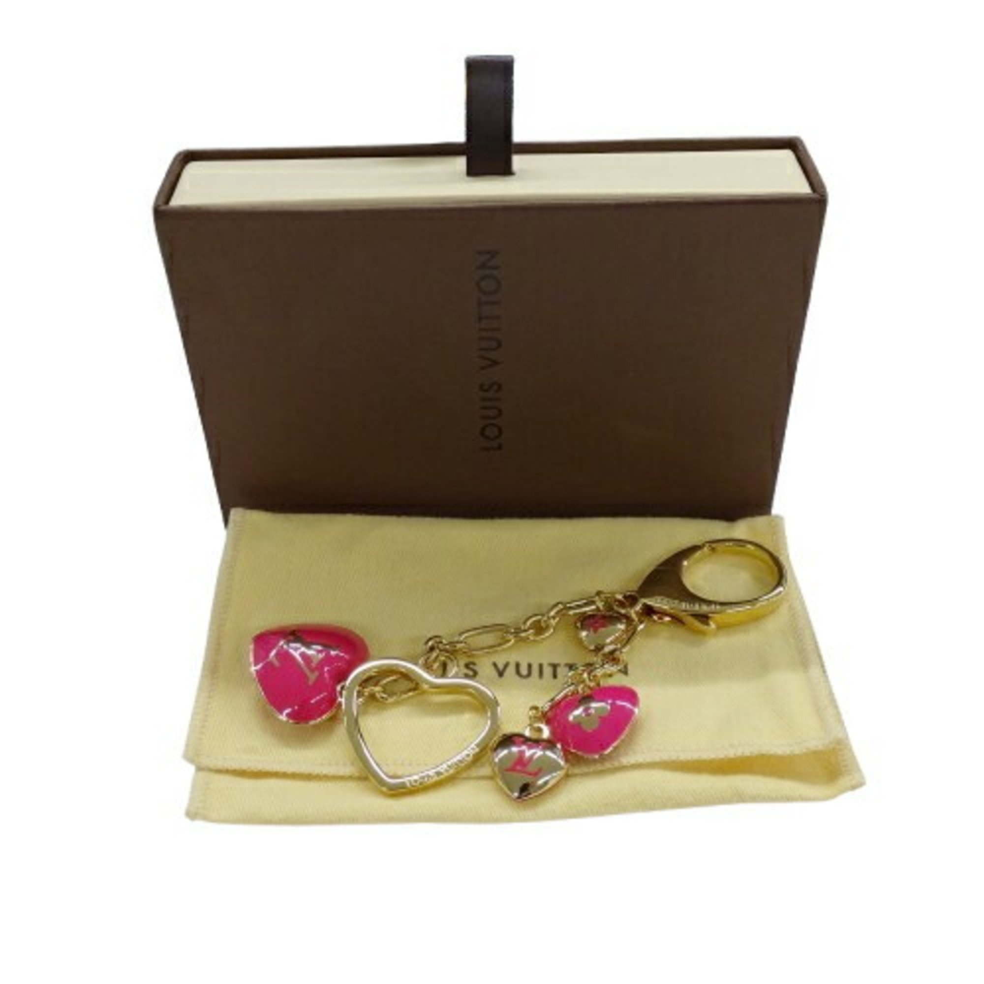 LOUIS VUITTON Charm Women's Keychain Bijoux Sac Cool Heart Gold Pink M65759