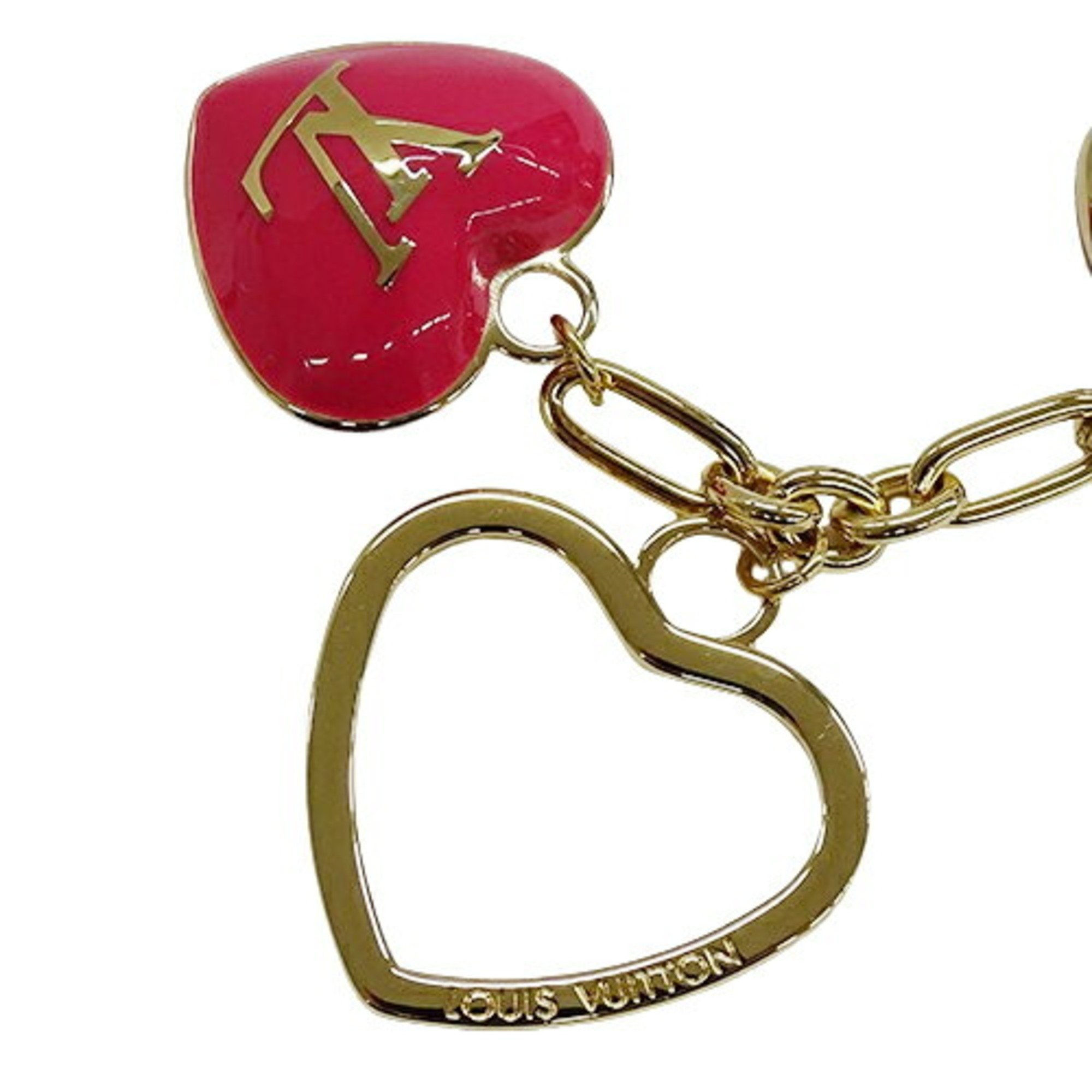 LOUIS VUITTON Charm Women's Keychain Bijoux Sac Cool Heart Gold Pink M65759