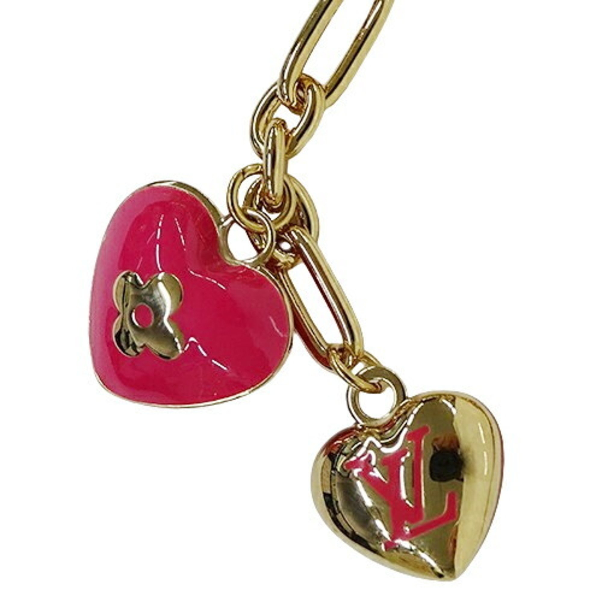 LOUIS VUITTON Charm Women's Keychain Bijoux Sac Cool Heart Gold Pink M65759