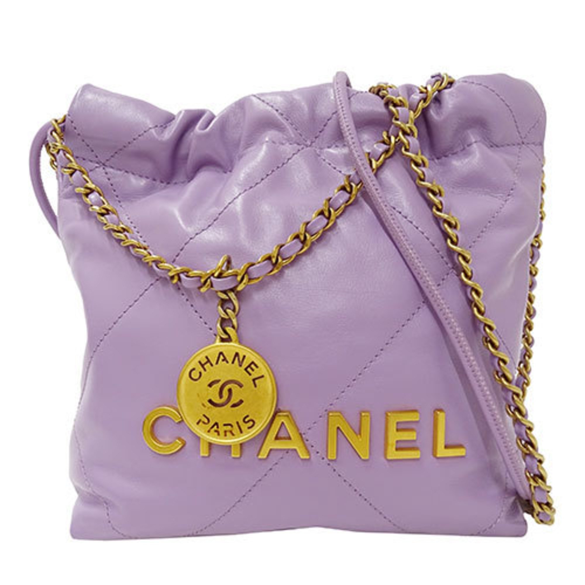 CHANEL Bags Women's Handbags Leather Chanel 22 Handbag Purple Chain Shoulder