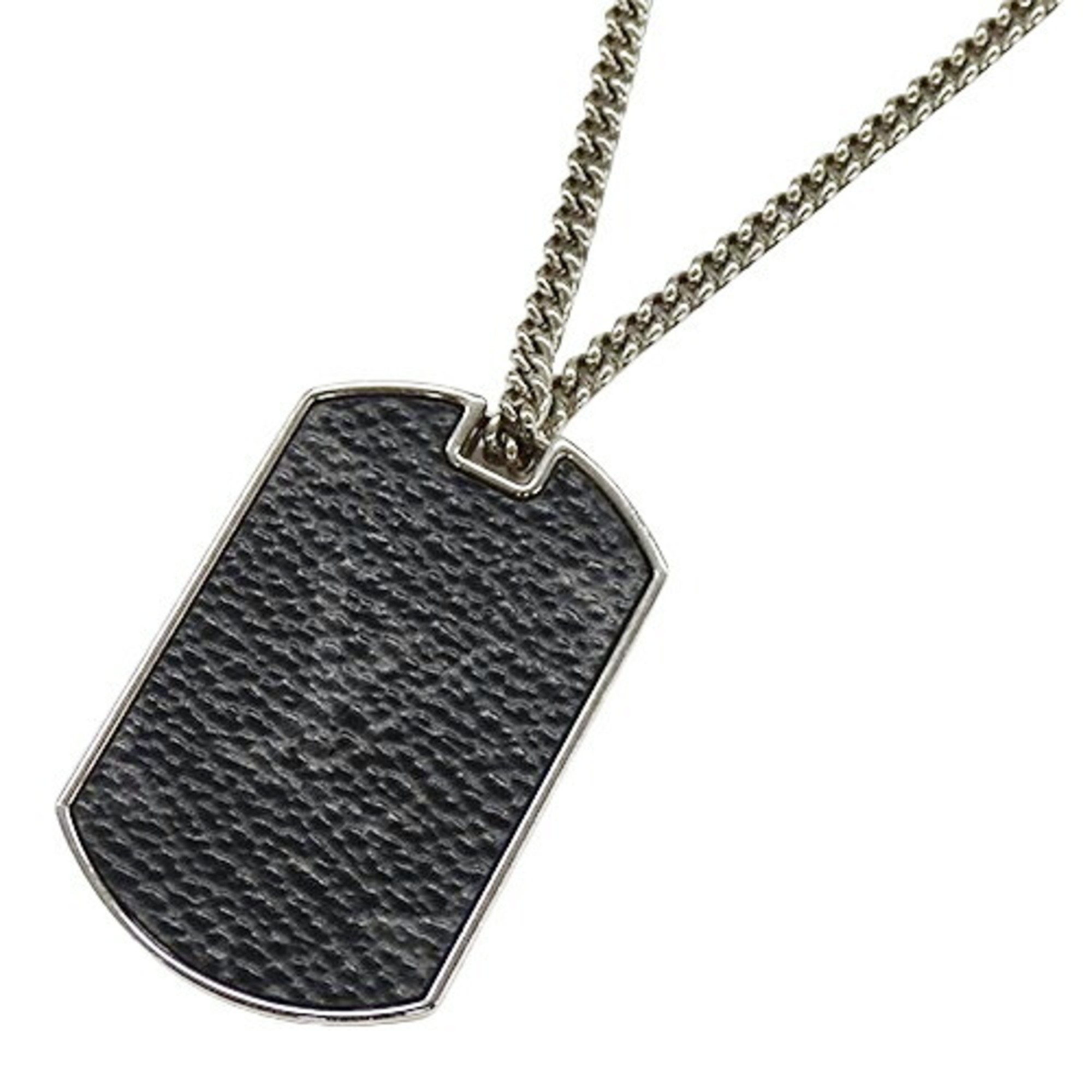 LOUIS VUITTON Necklace Monogram Eclipse Men's Pendant Metal Collier Plaque M63640 DI1119