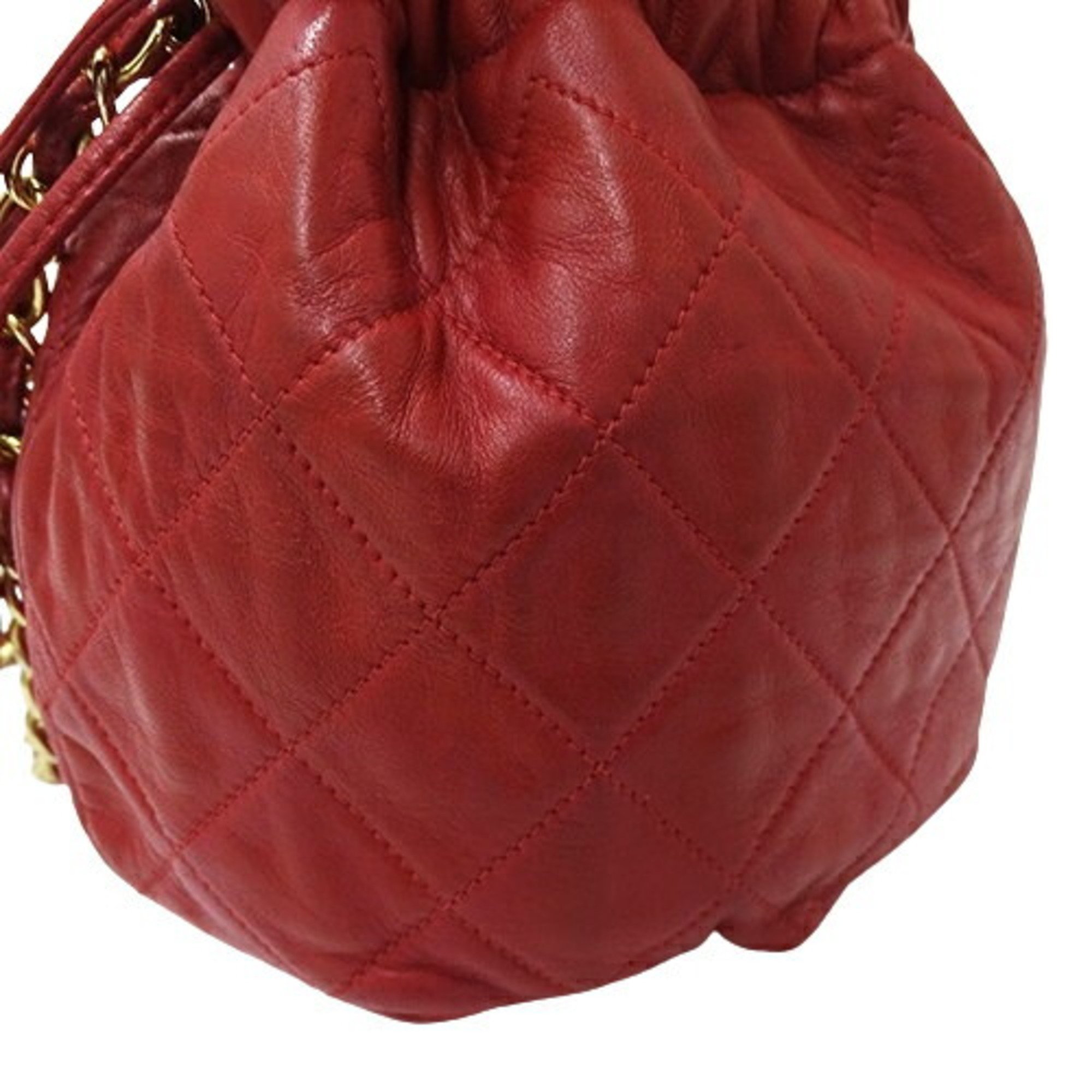 Chanel CHANEL Bag Matelasse Women's Shoulder Lambskin Red Chain Bucket