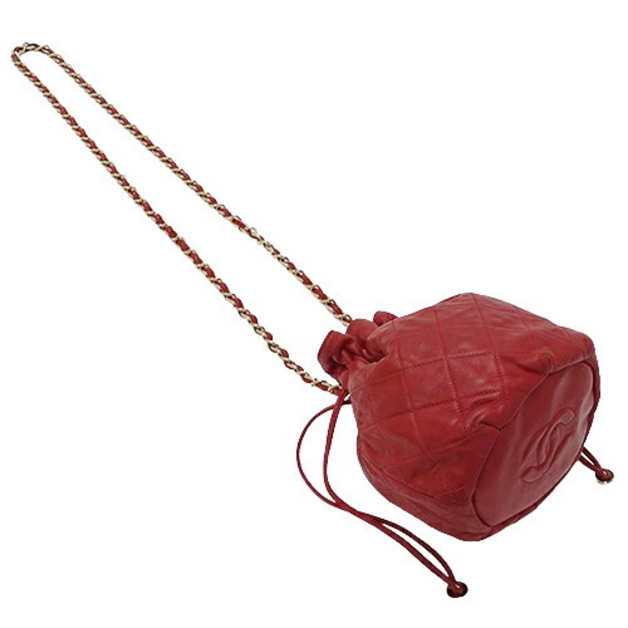 Chanel CHANEL Bag Matelasse Women's Shoulder Lambskin Red Chain Bucket