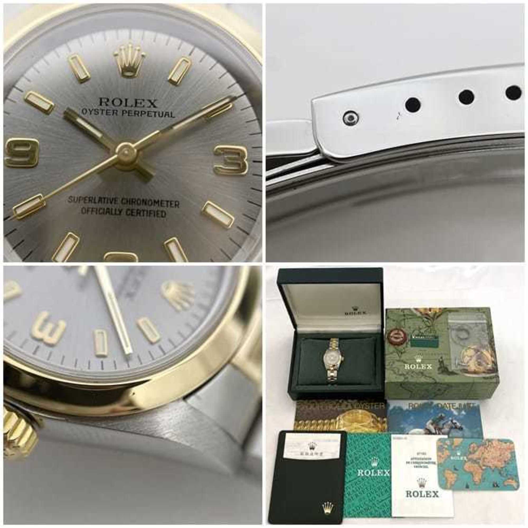 Rolex Watch Oyster Perpetual f-21375 Silver Gold 67183 Ladies SS 750 Automatic U Series ROLEX Overhauled Polished Combination Winding