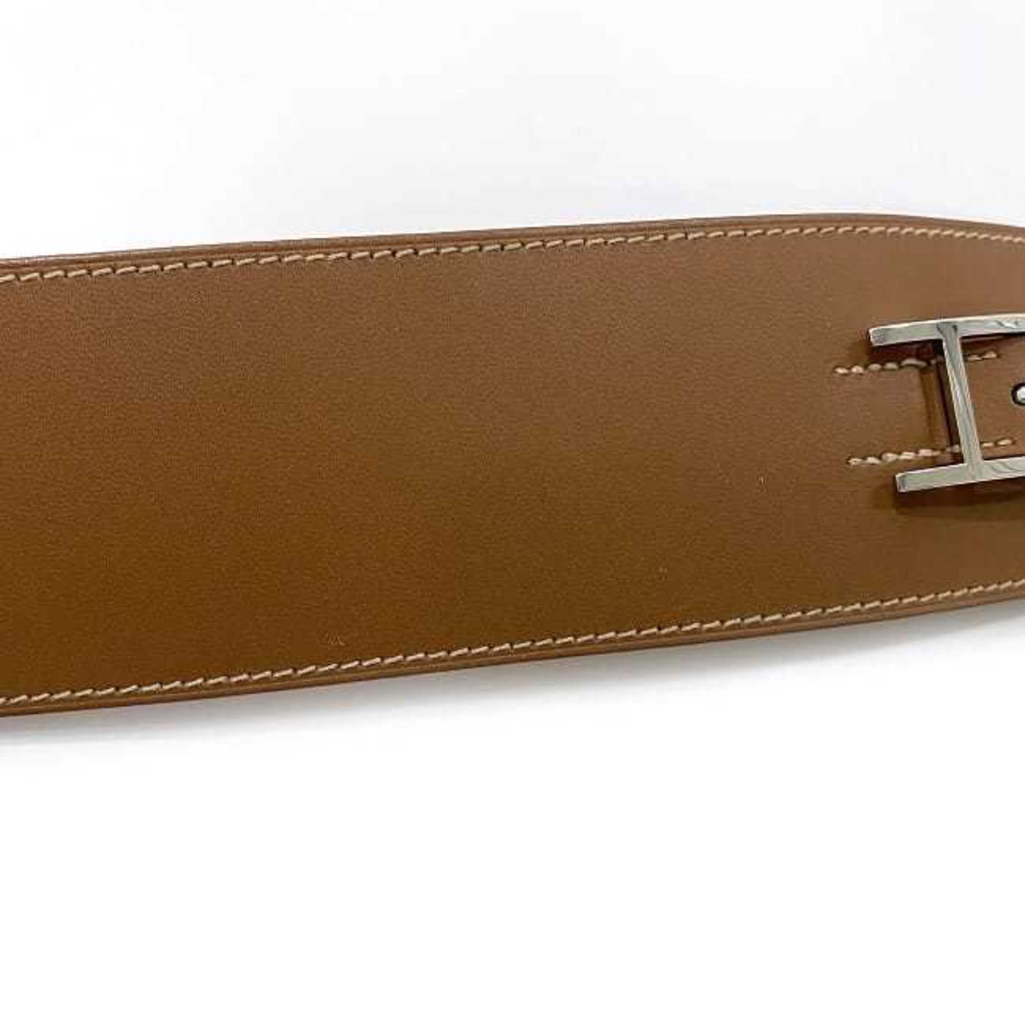 Hermes bracelet f-21358 camel brown bangle leather swift □P engraved HERMES H belt ladies accessories