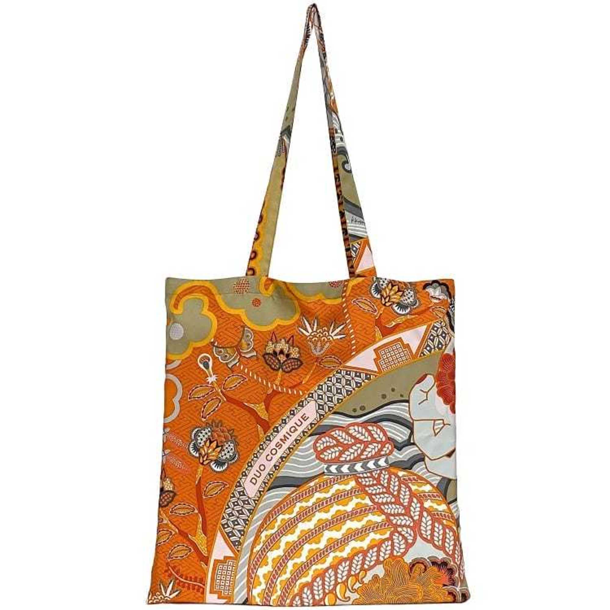 Hermes Petit H Eco Bag f-21357 Orange Duo Cosmic Folding Silk HERMES DUO COSMIQUE Bandana Pattern Pouch Compact Carrying Women Men