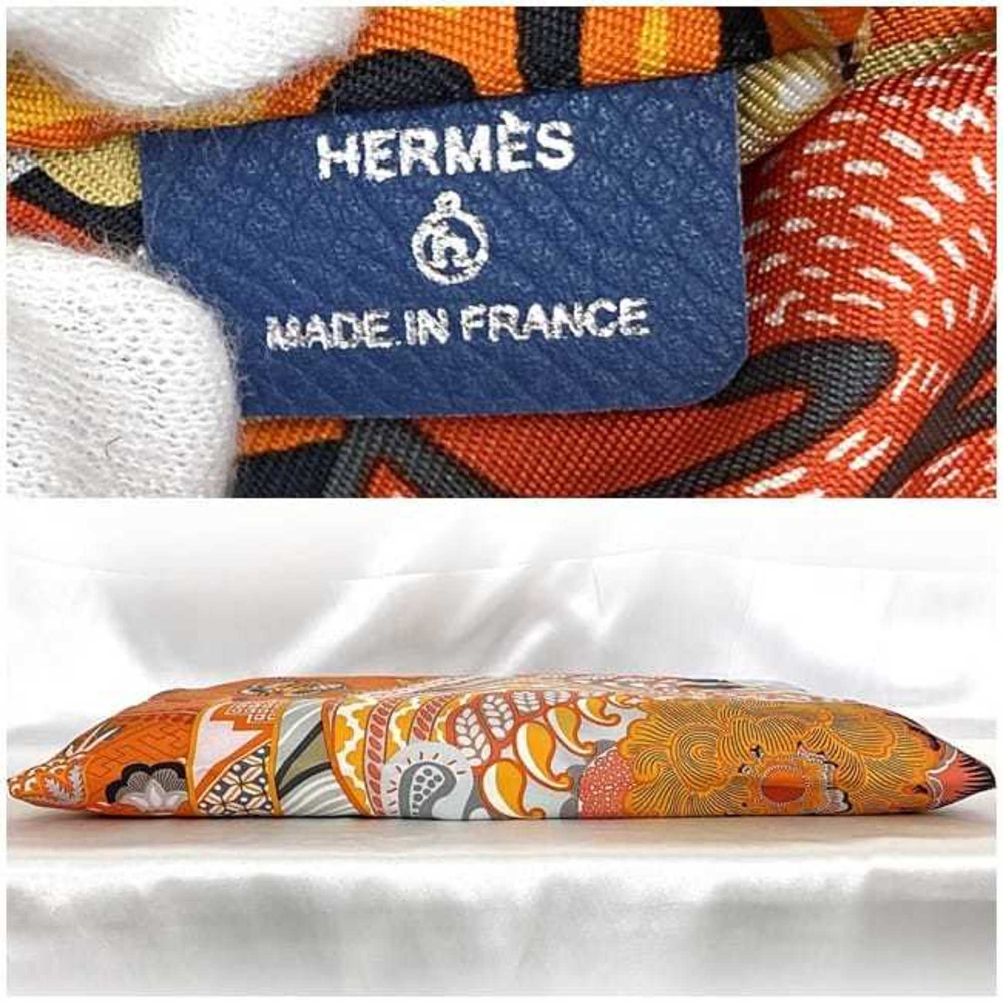 Hermes Petit H Eco Bag f-21357 Orange Duo Cosmic Folding Silk HERMES DUO COSMIQUE Bandana Pattern Pouch Compact Carrying Women Men