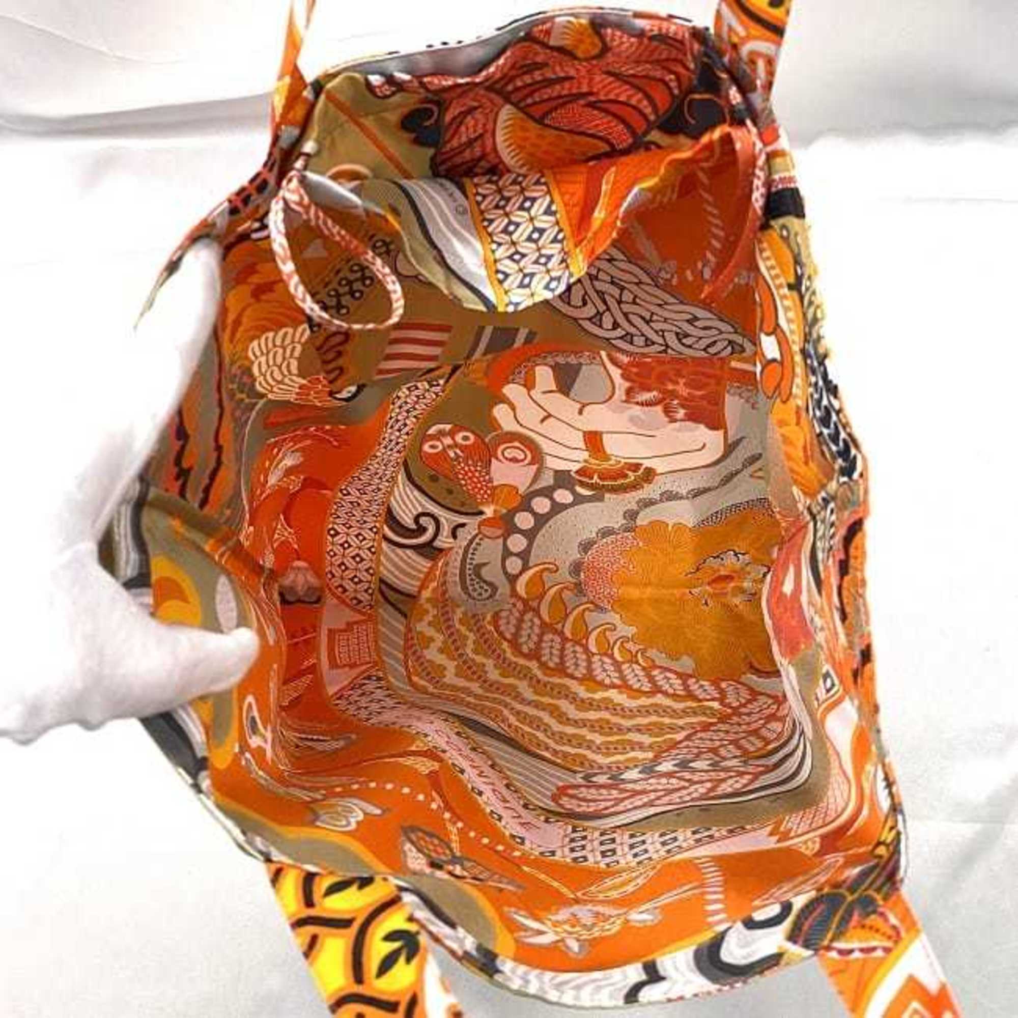 Hermes Petit H Eco Bag f-21357 Orange Duo Cosmic Folding Silk HERMES DUO COSMIQUE Bandana Pattern Pouch Compact Carrying Women Men