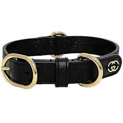 Gucci Collar ec-21388 Black Interlocking 692943 Small Dog Leather GUCCI Pet Lead Walking GG Supplies Adjustable Size