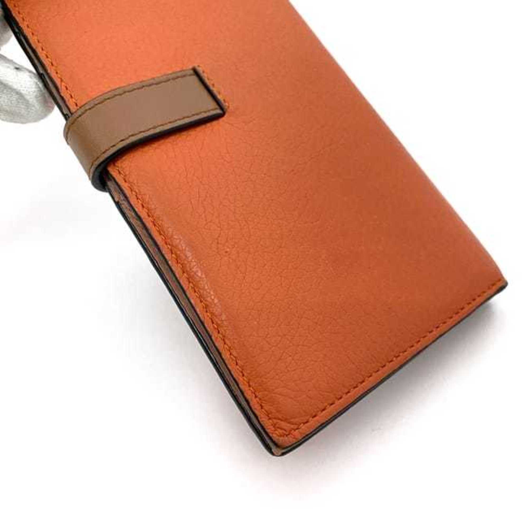 LOEWE Bi-fold Long Wallet Vertical Large f-21349 Orange Brown Anagram C660S40X01 Leather 061852 Grain Women's