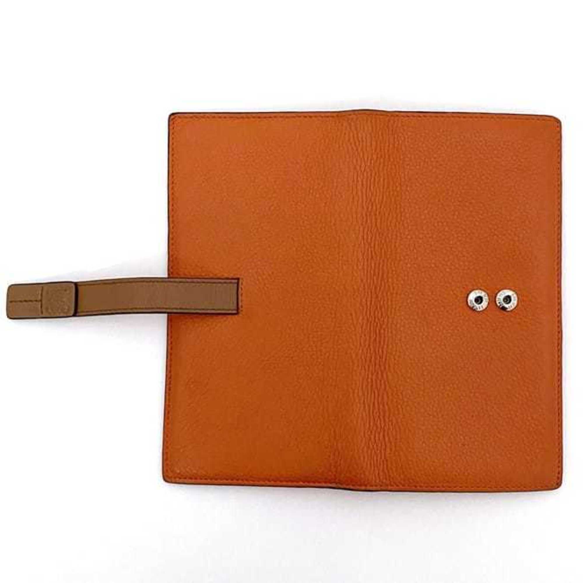 LOEWE Bi-fold Long Wallet Vertical Large f-21349 Orange Brown Anagram C660S40X01 Leather 061852 Grain Women's