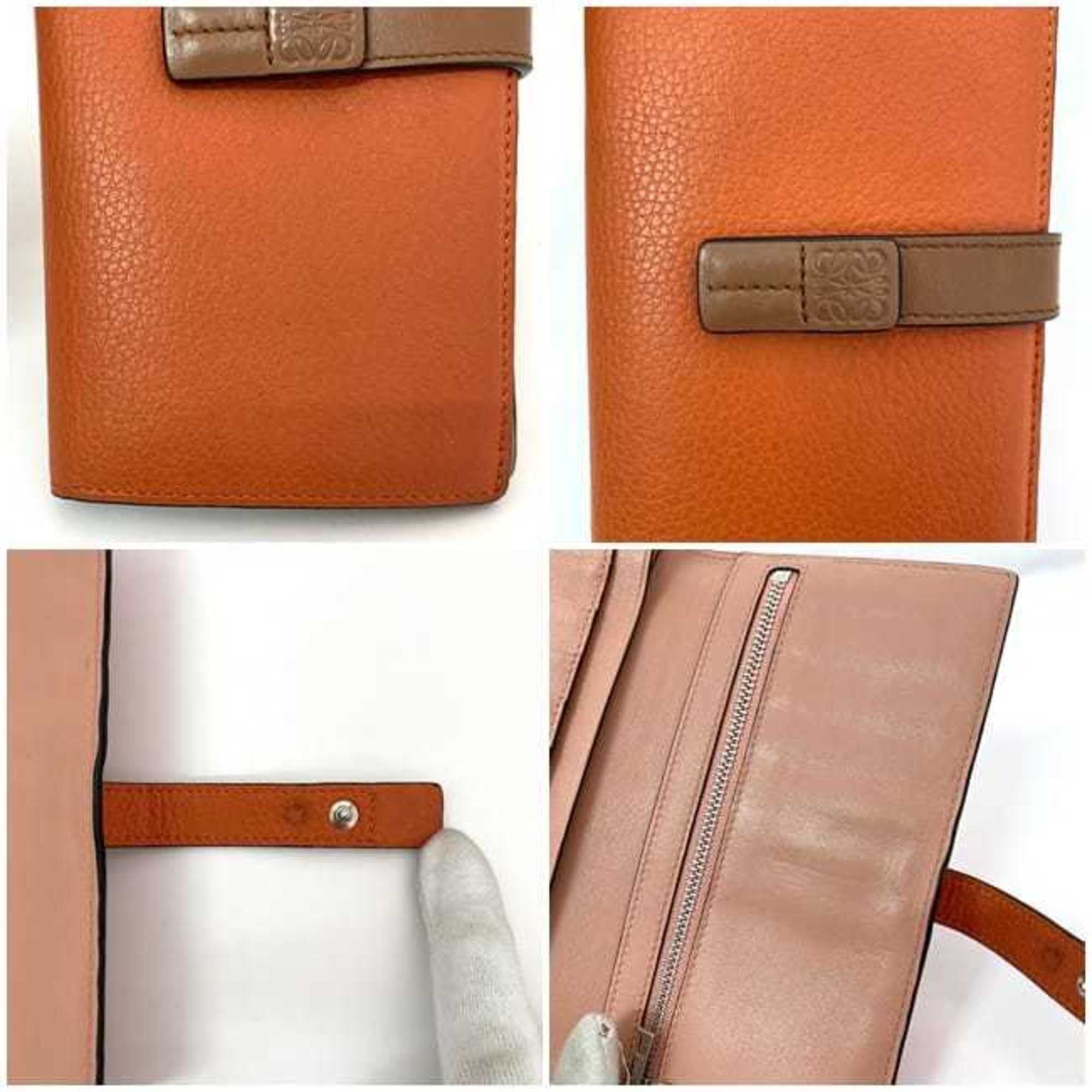 LOEWE Bi-fold Long Wallet Vertical Large f-21349 Orange Brown Anagram C660S40X01 Leather 061852 Grain Women's