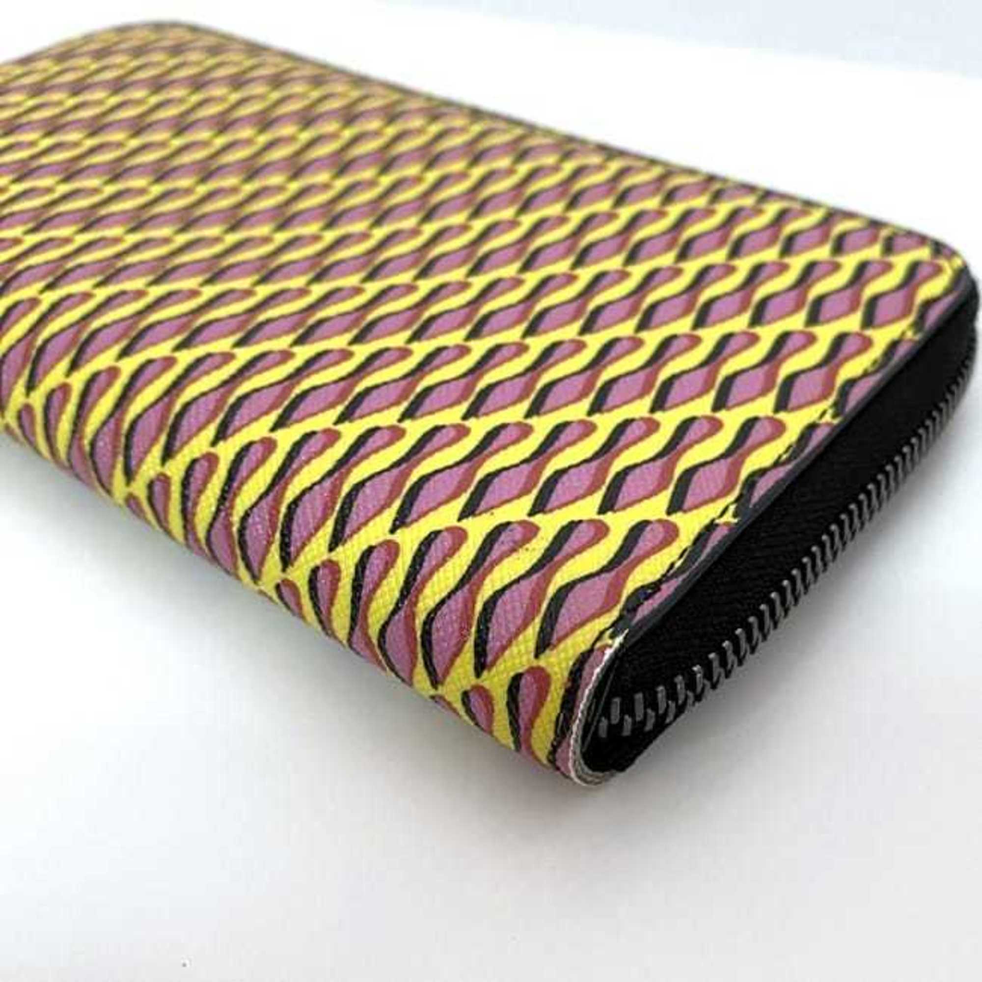 Christian Louboutin Round Long Wallet ec-21096 Yellow Pink Black PVC Leather Women's Pattern