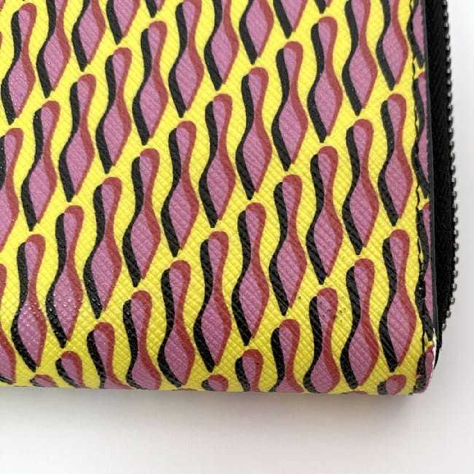 Christian Louboutin Round Long Wallet ec-21096 Yellow Pink Black PVC Leather Women's Pattern