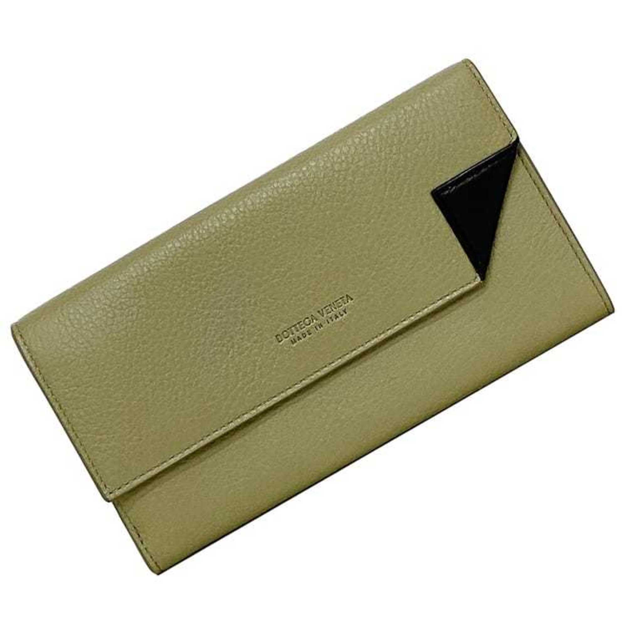 Bottega Veneta Bi-fold Long Wallet ec-21351 Beige Khaki 649537-1516 Leather BOTTEGA VENETA Bi-color Women's