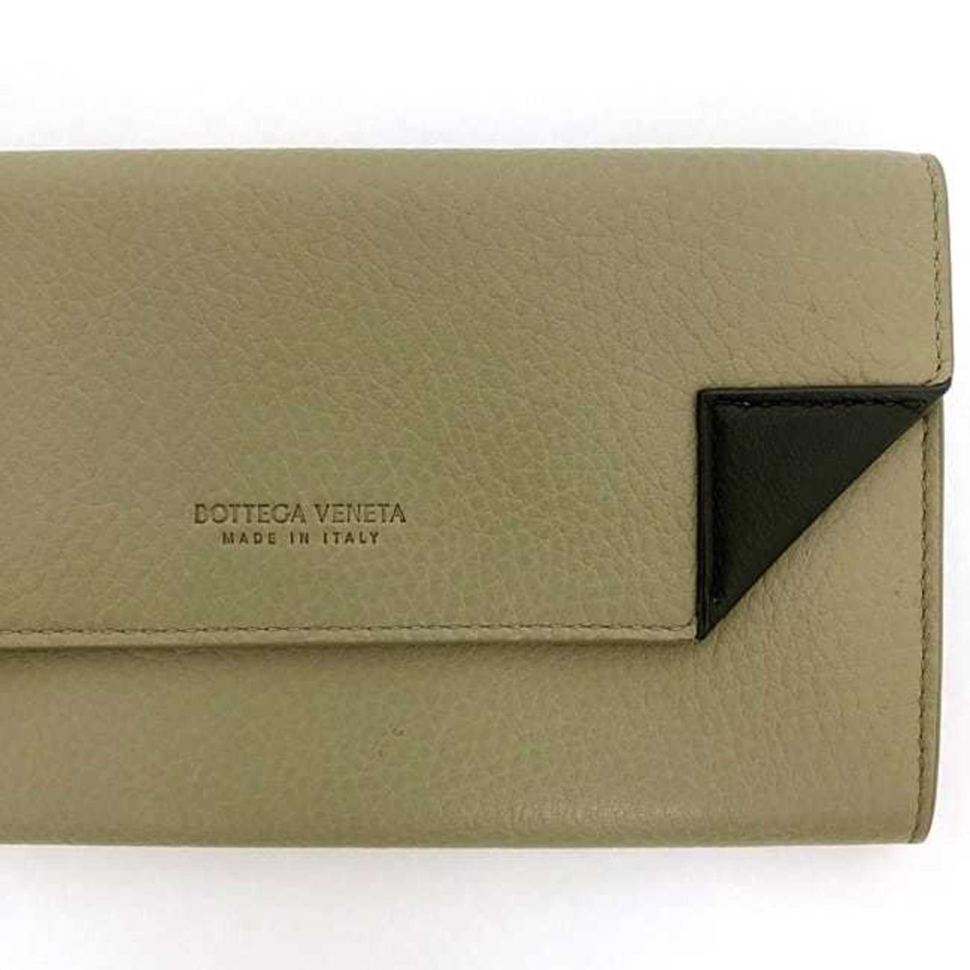 Bottega Veneta Bi-fold Long Wallet ec-21351 Beige Khaki 649537-1516 Leather BOTTEGA VENETA Bi-color Women's