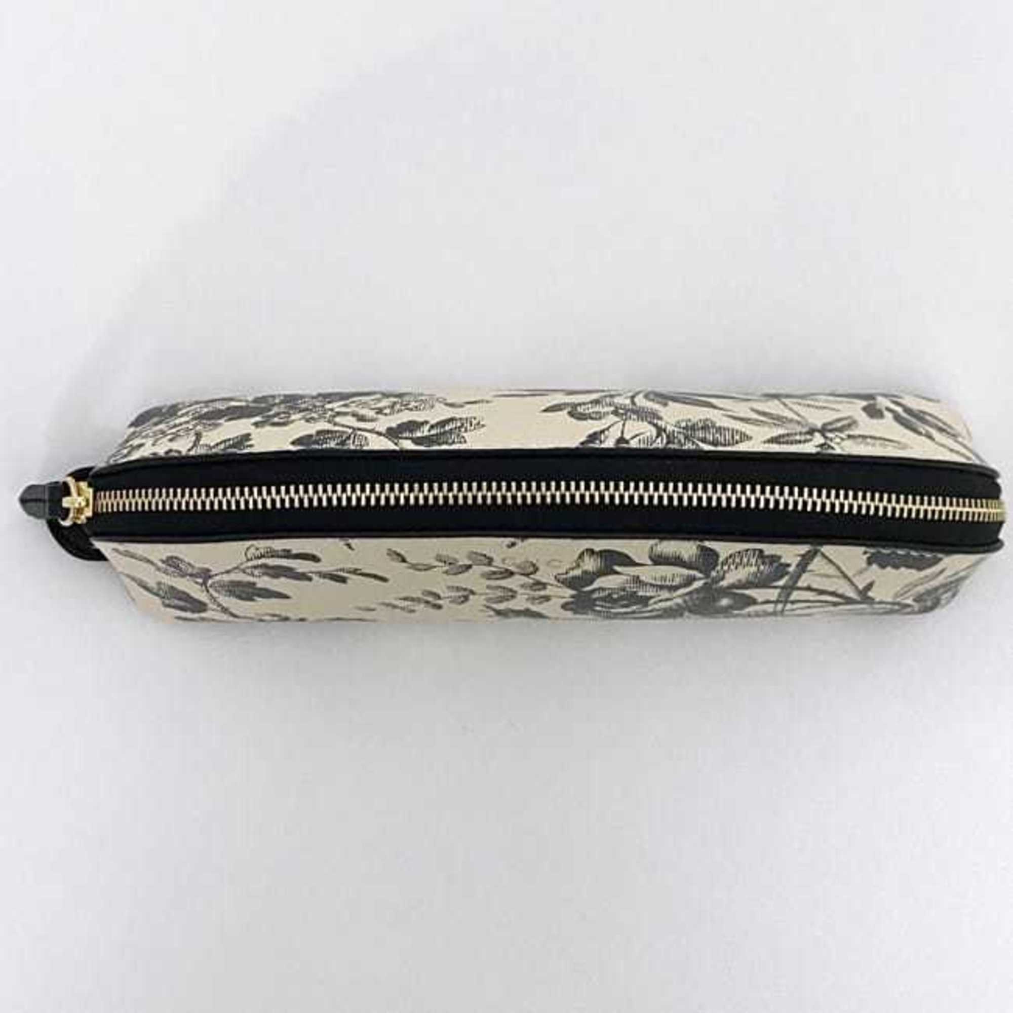 Gucci Pen Case ec-21389 Beige Black Herbarium 662130 Pencil PVC Leather GUCCI Small Capacity Chic Unisex