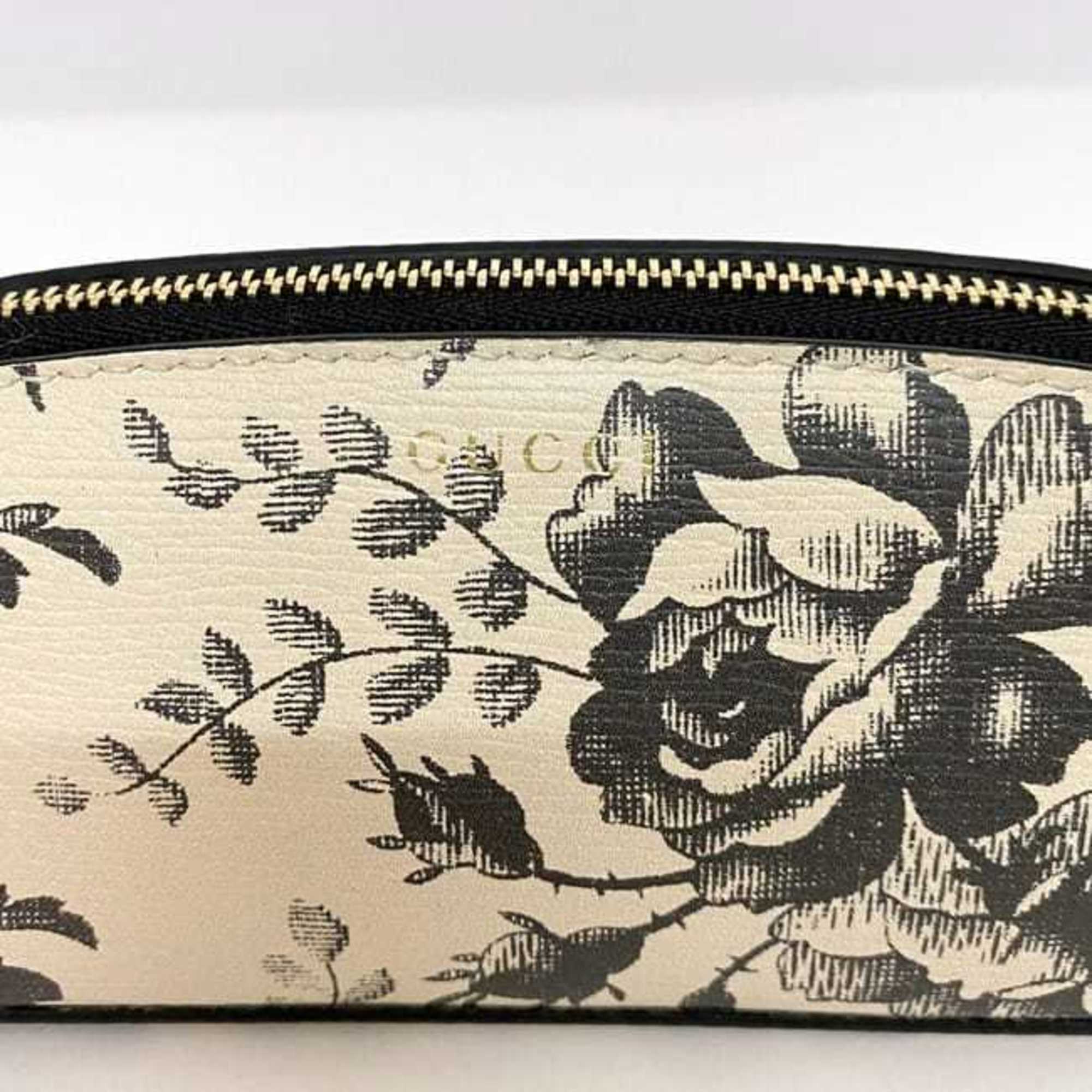 Gucci Pen Case ec-21389 Beige Black Herbarium 662130 Pencil PVC Leather GUCCI Small Capacity Chic Unisex