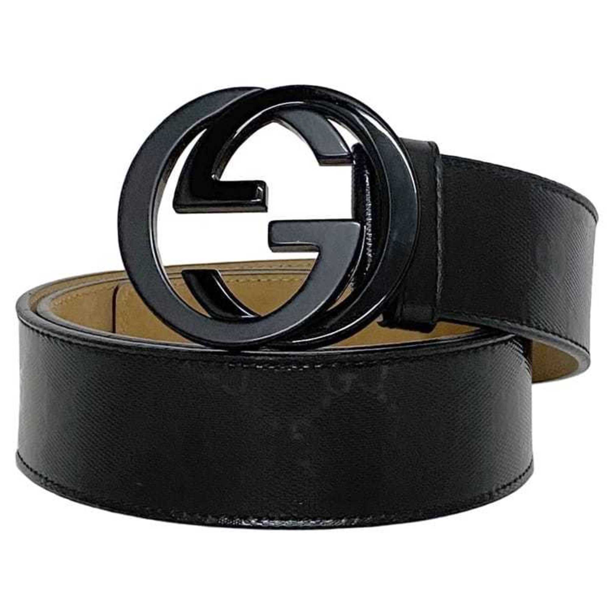 Gucci waist belt f-21432 black interlocking imprime 223891 94cm PVC leather 214351 GUCCI buckle GG men's