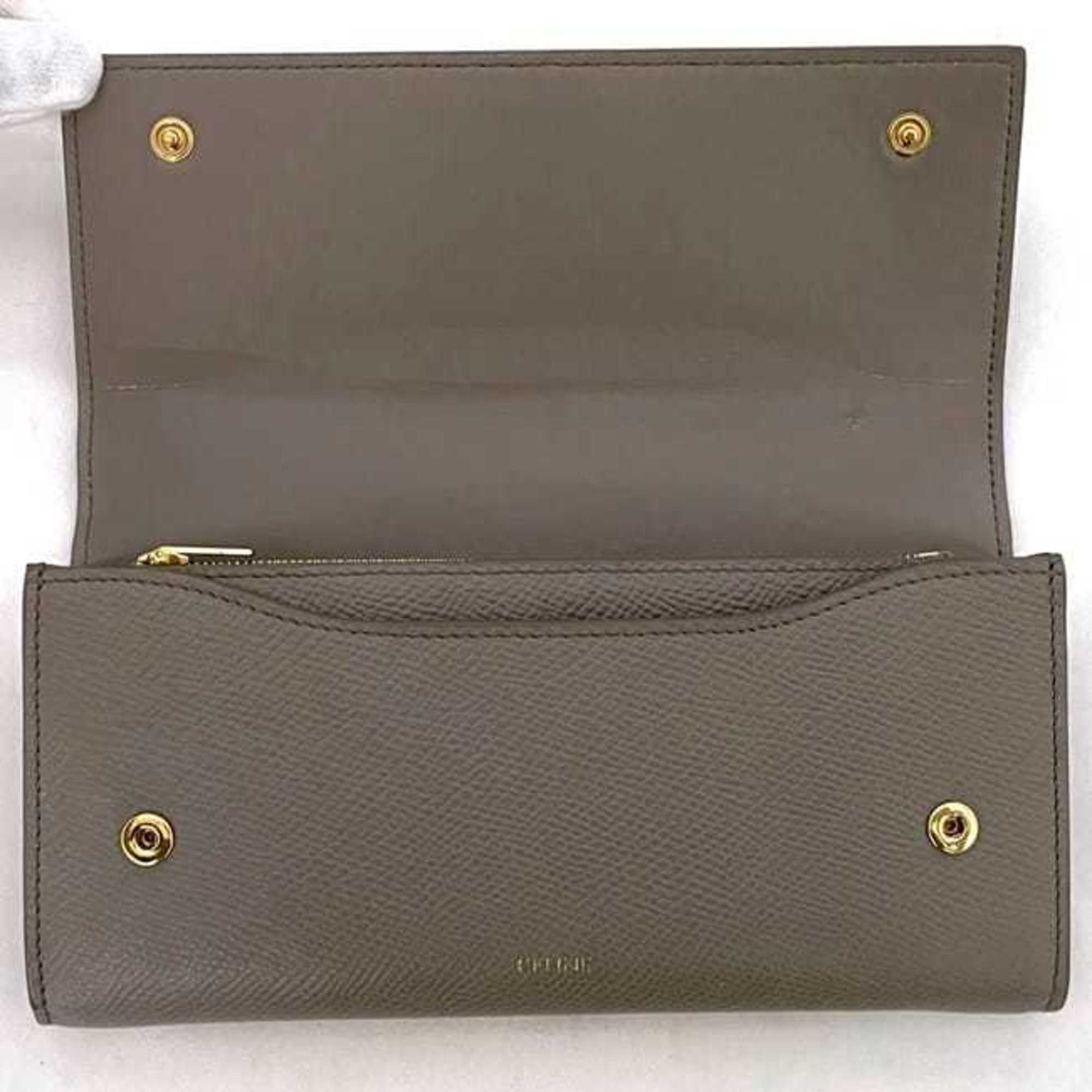 Celine Bi-fold Long Wallet Large Flap ec-21398 Gray Greige 10B563BEL.10BL Leather CELINE Grain Women's