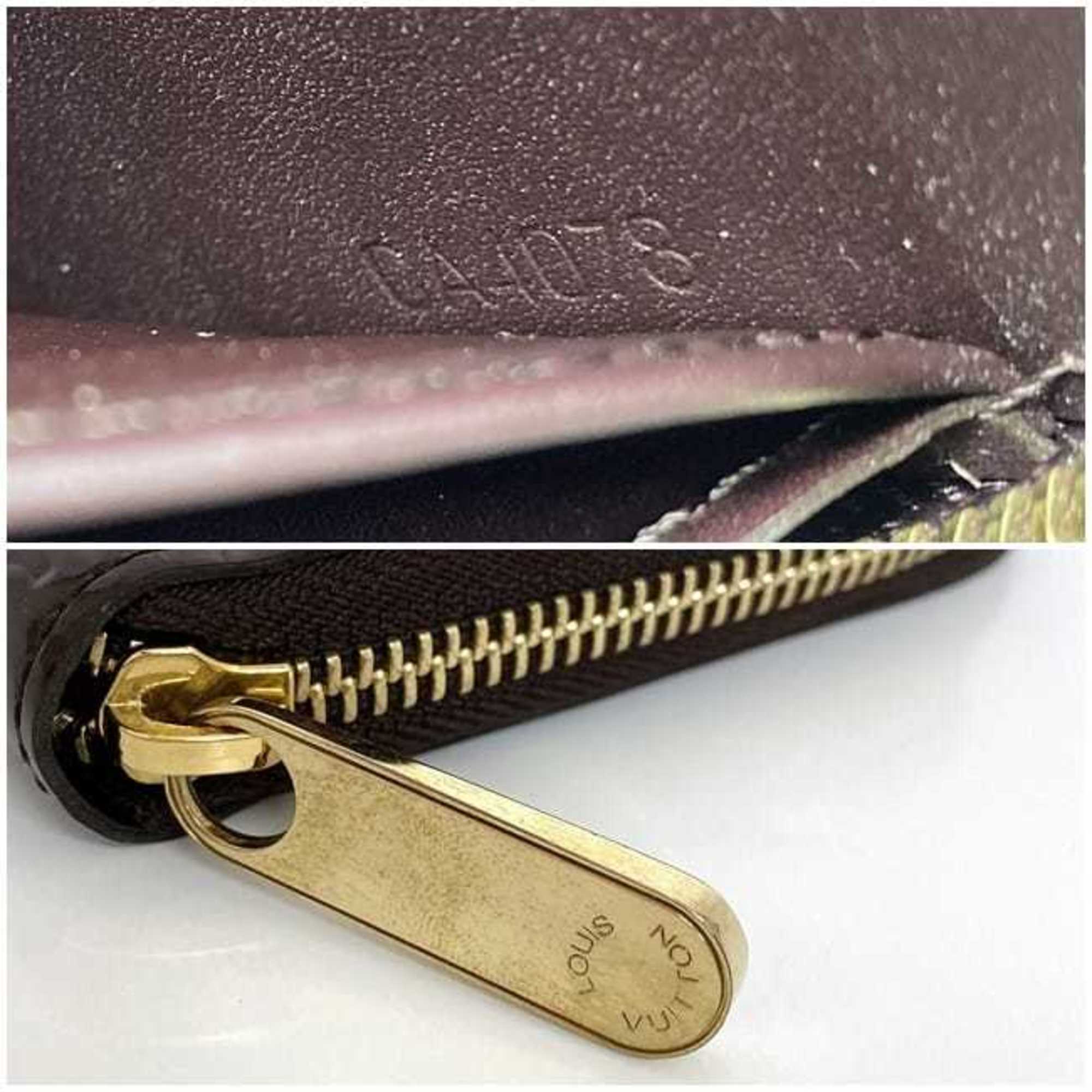 Louis Vuitton Round Long Wallet Zippy f-21341 Bordeaux Amaranth Monogram Vernis M93522 Patent Leather C078 LOUIS VUITTON Brown Enamel