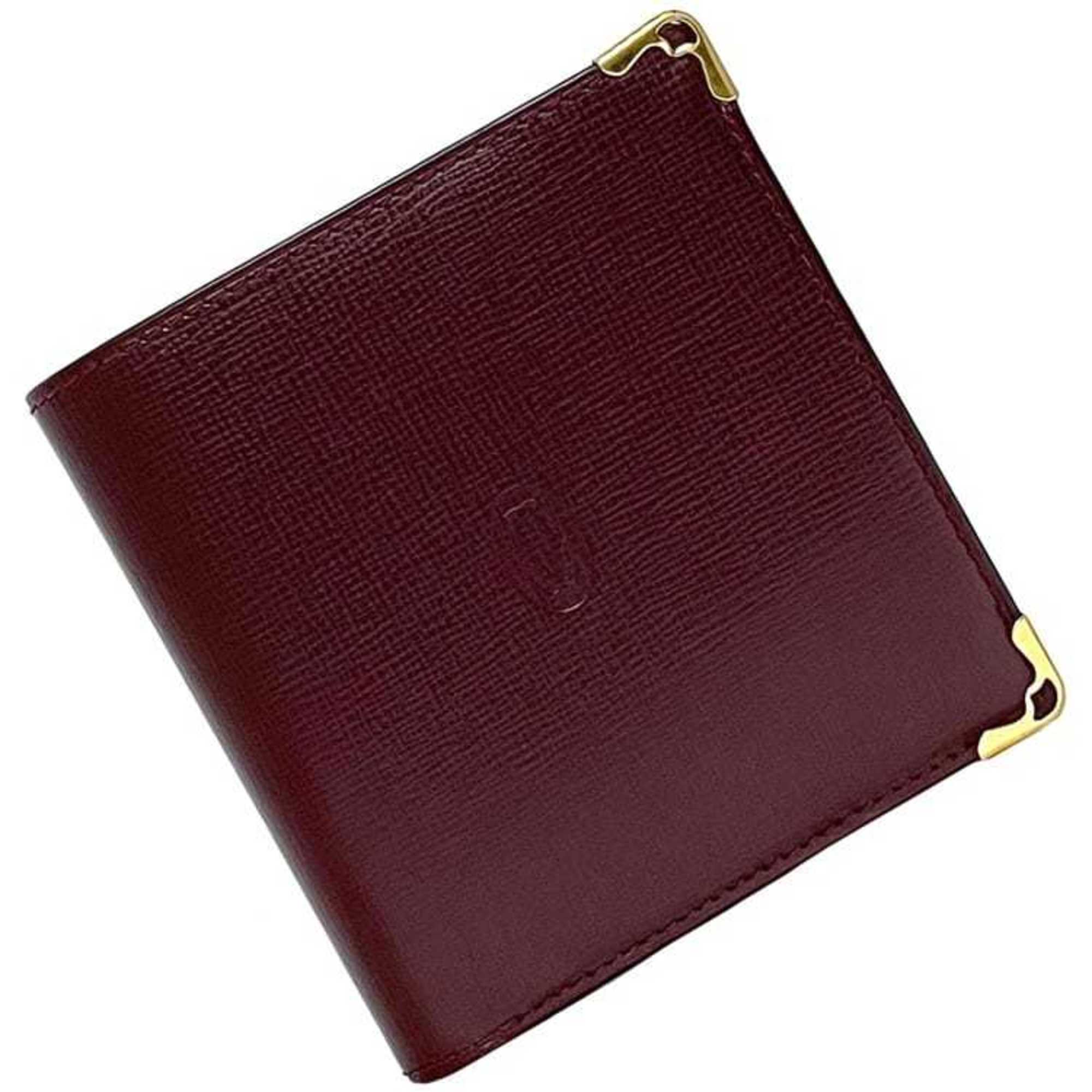 Cartier Bi-fold Wallet ec-21395 Bordeaux Must L3000165 Leather Grain Compact Men's Women's