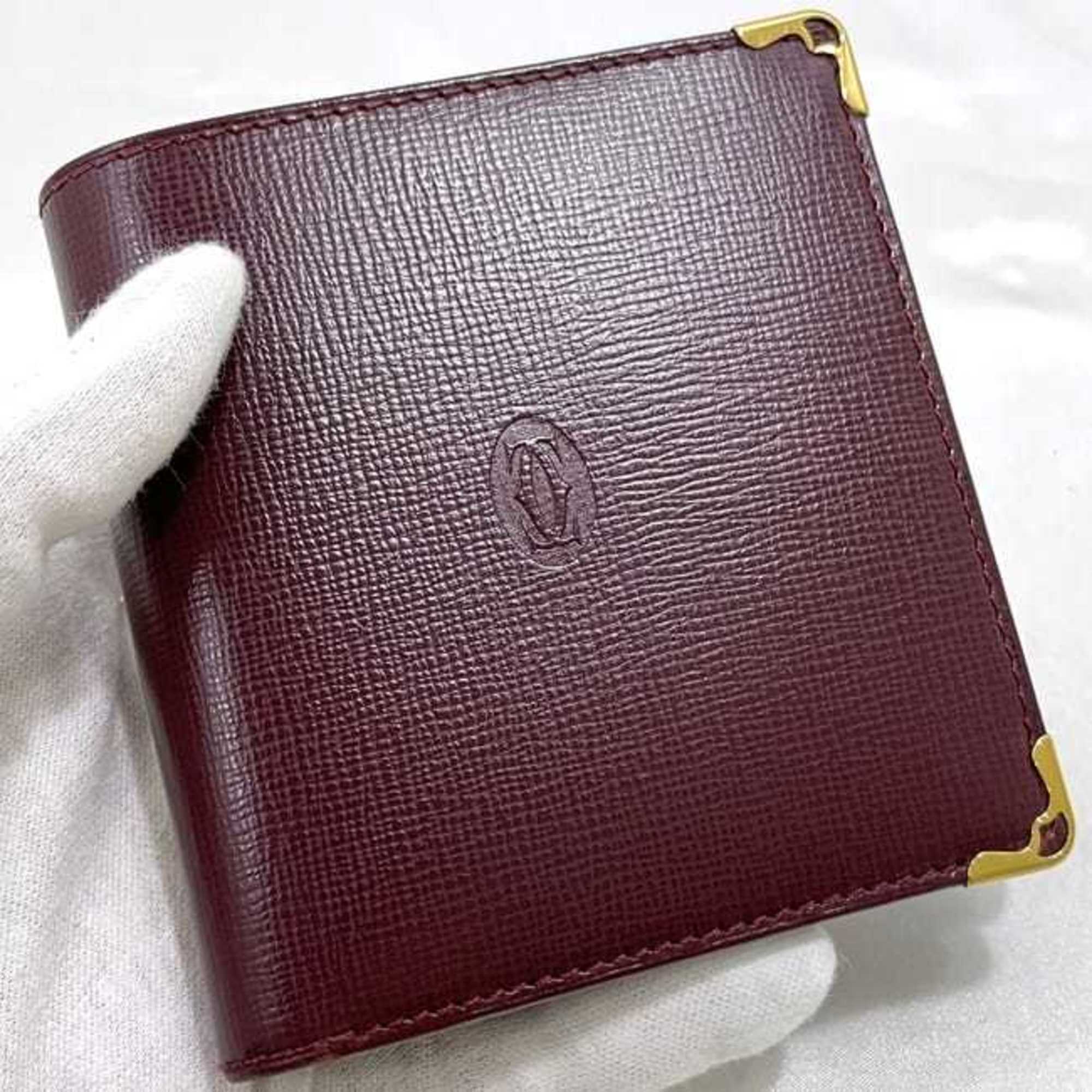 Cartier Bi-fold Wallet ec-21395 Bordeaux Must L3000165 Leather Grain Compact Men's Women's