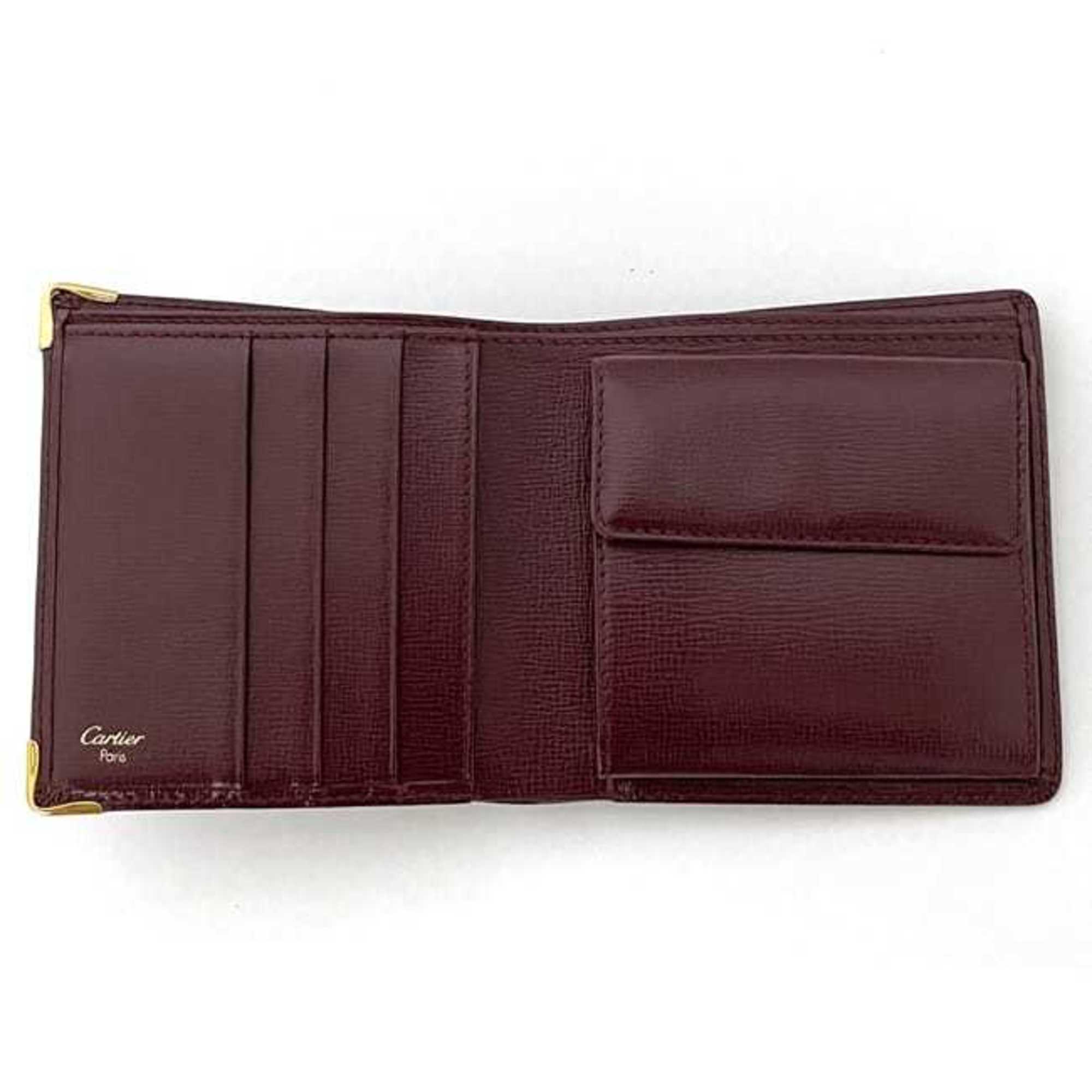 Cartier Bi-fold Wallet ec-21395 Bordeaux Must L3000165 Leather Grain Compact Men's Women's